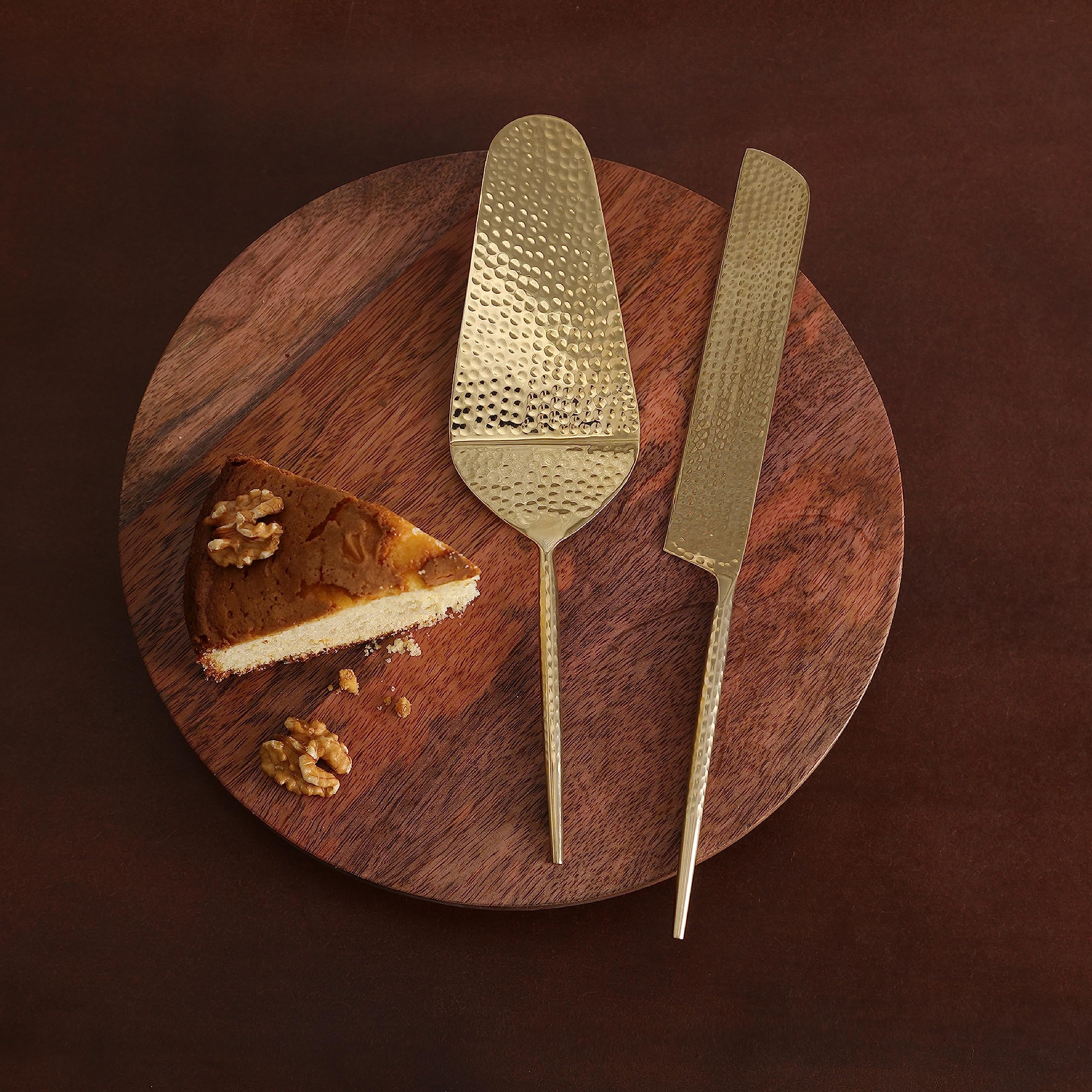 Ellementry Norah Gold Hammered Cake Server Set of 2 - Elegant Cake Cutting Knife & Pastry Server for Wedding, Birthday, Anniversary, Baby Shower - Perfect for Desserts, Pies & Party Celebrations