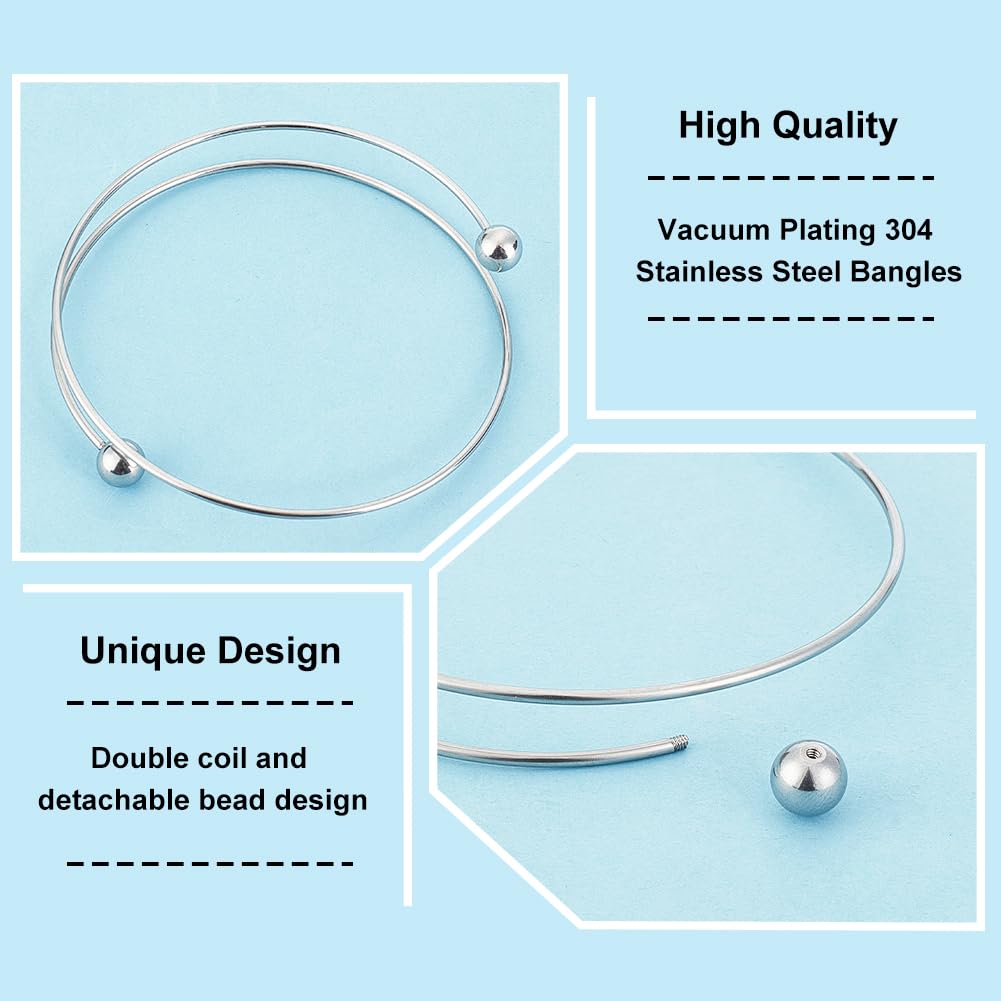 10pcs Adjustable Stainless Steel Blank Cuff Bracelets with Removable Ball Beads - 2.5