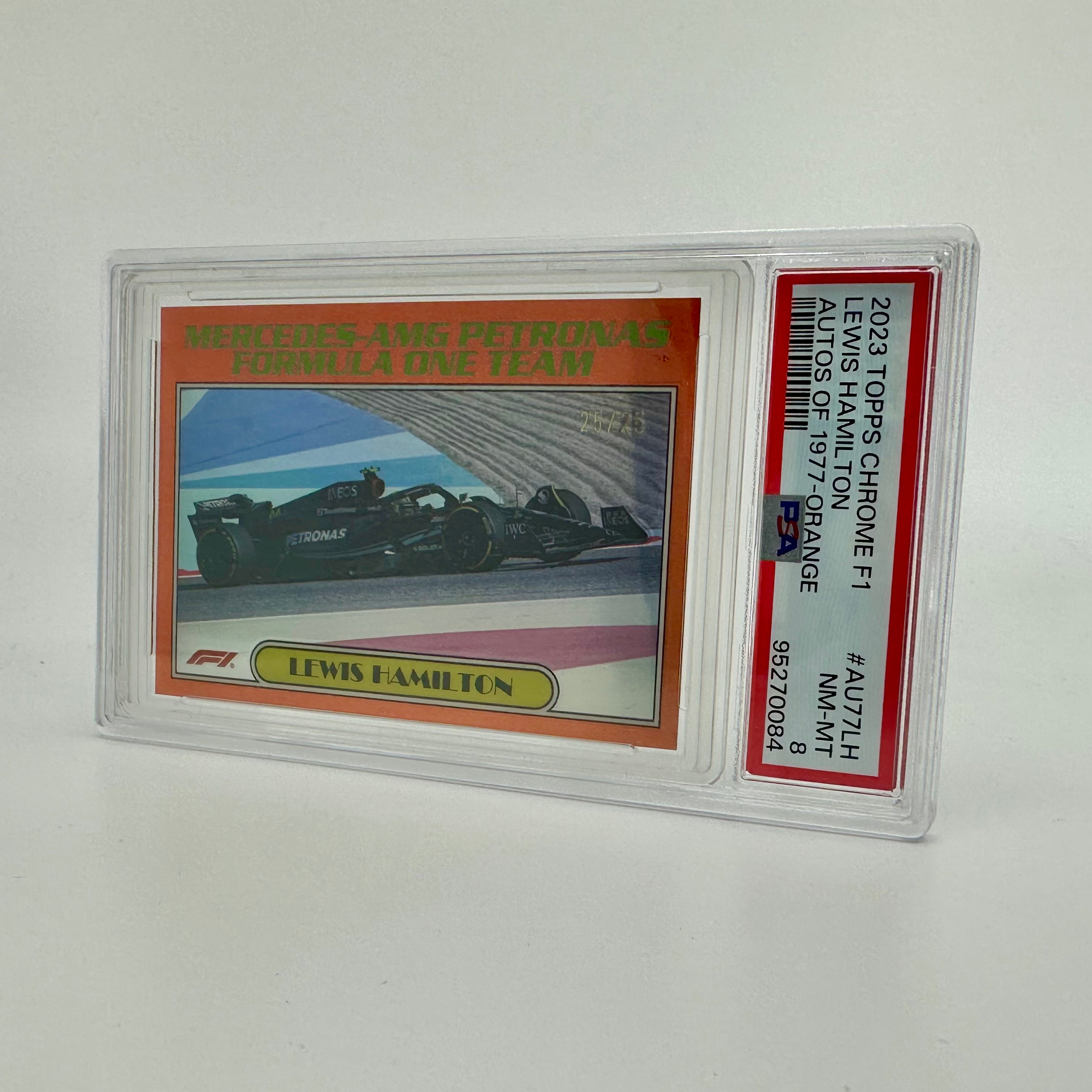 2023 Topps Chrome Lewis Hamilton #AU77 PSA 8 25/25 Orange - Rare Collectible for F1 Fans, Racing Enthusiasts & Sports Memorabilia Collectors
