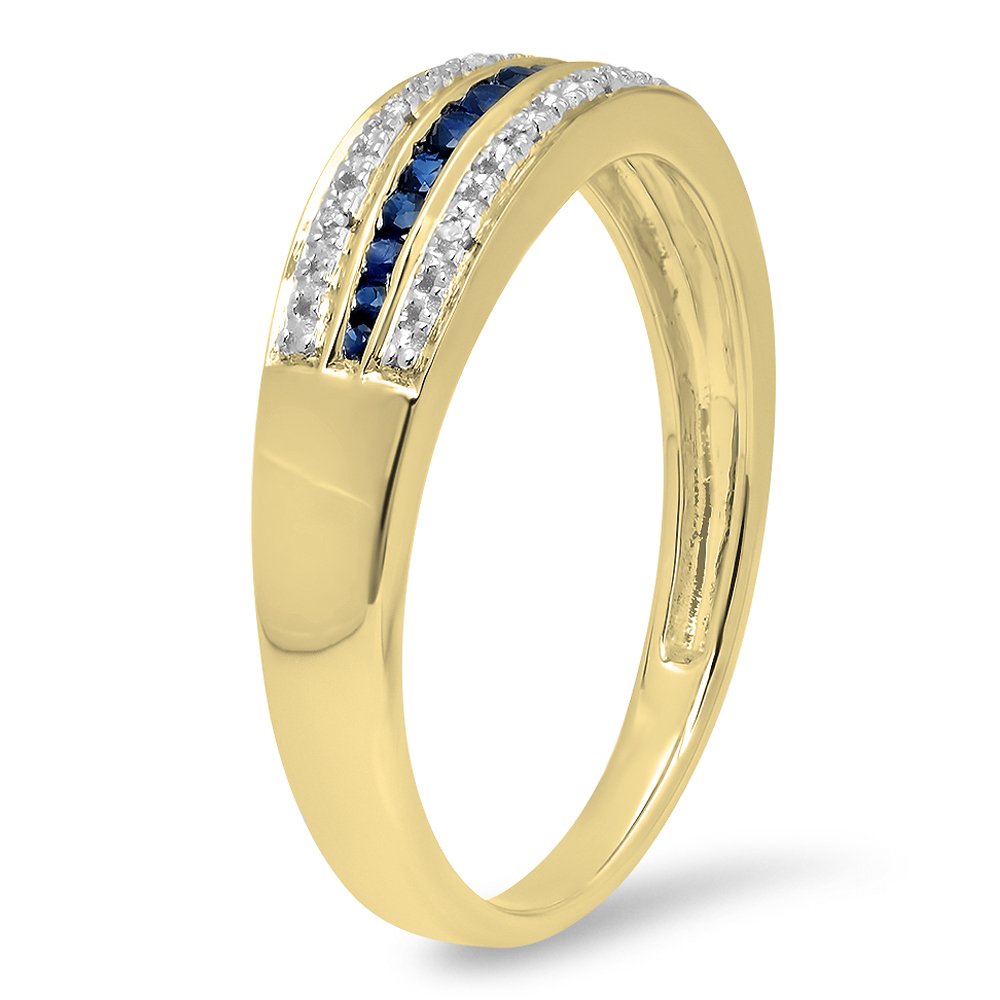 14K Solid Gold Blue Sapphire & White Diamond Stackable Ring for Women - Anniversary Wedding Band, Engagement Gift, Bridal Jewelry - Perfect for Stacking, Everyday Wear & Special Occasions