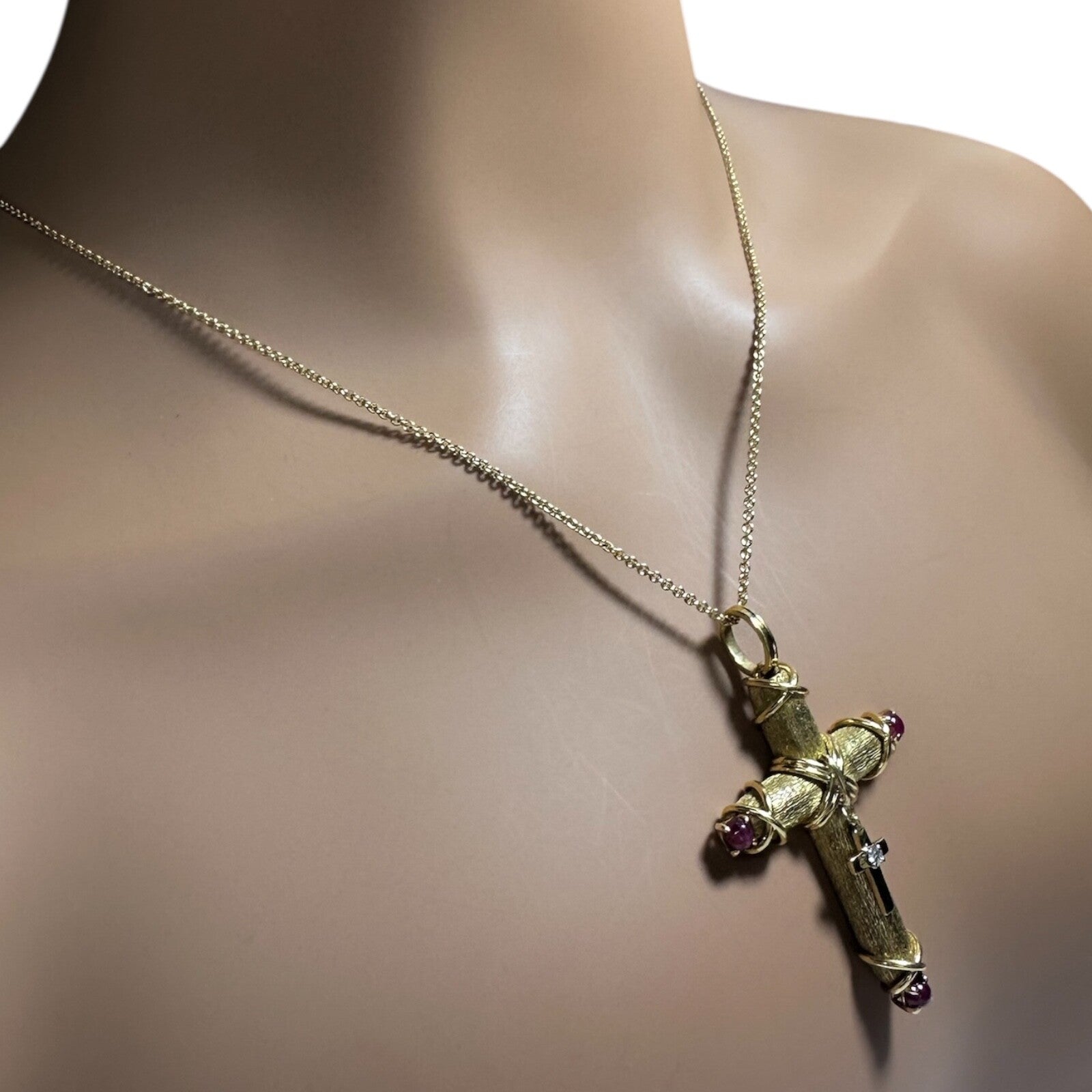 Tiffany & Co Schlumberger 18k Yellow Gold Ruby Diamond Cross 24