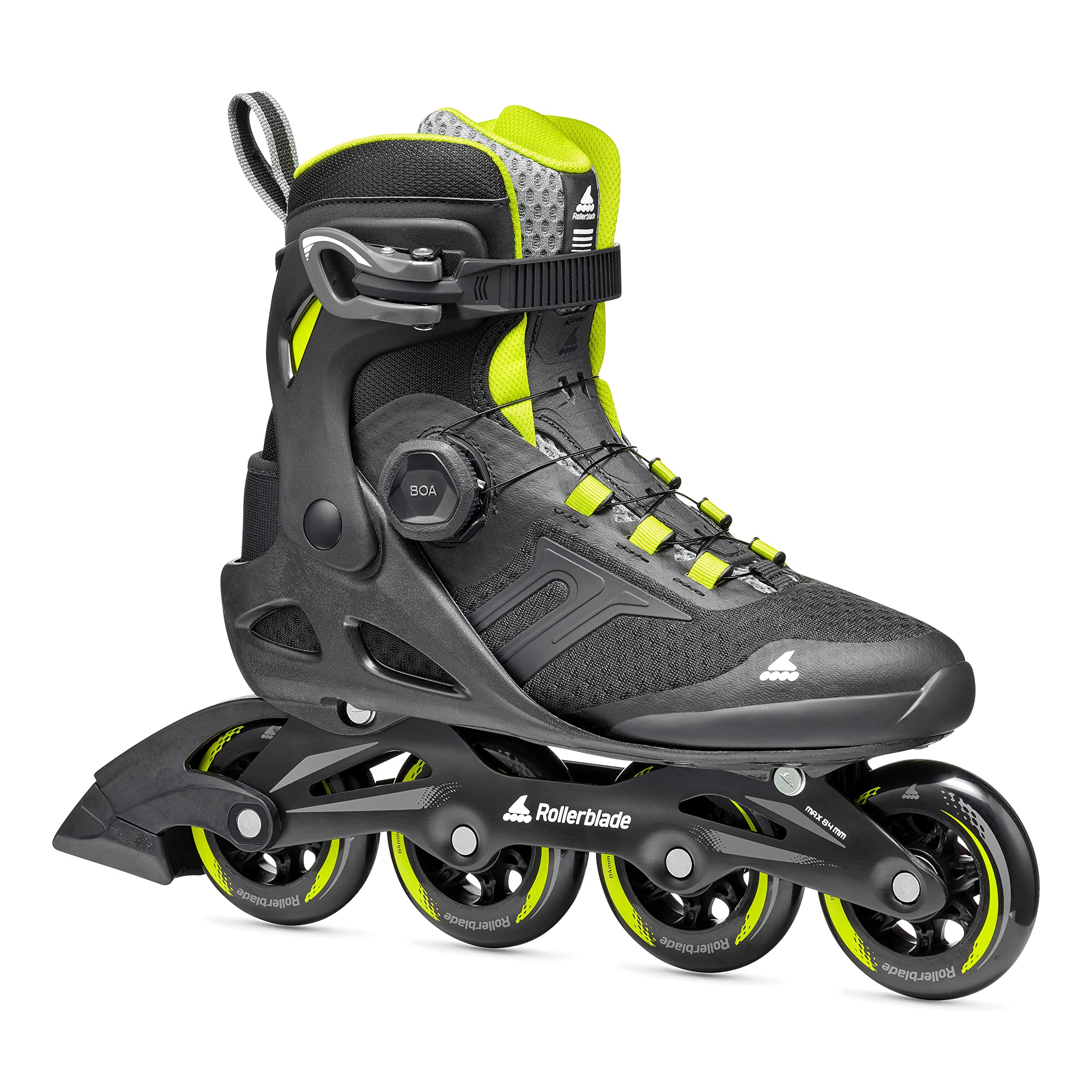 Rollerblade Macroblade 84 BOA Adult Fitness Inline Skates - High Performance Black & Lime Inline Skates for Men & Women - Perfect for Outdoor Exercise, Fitness Training & Recreational Skating