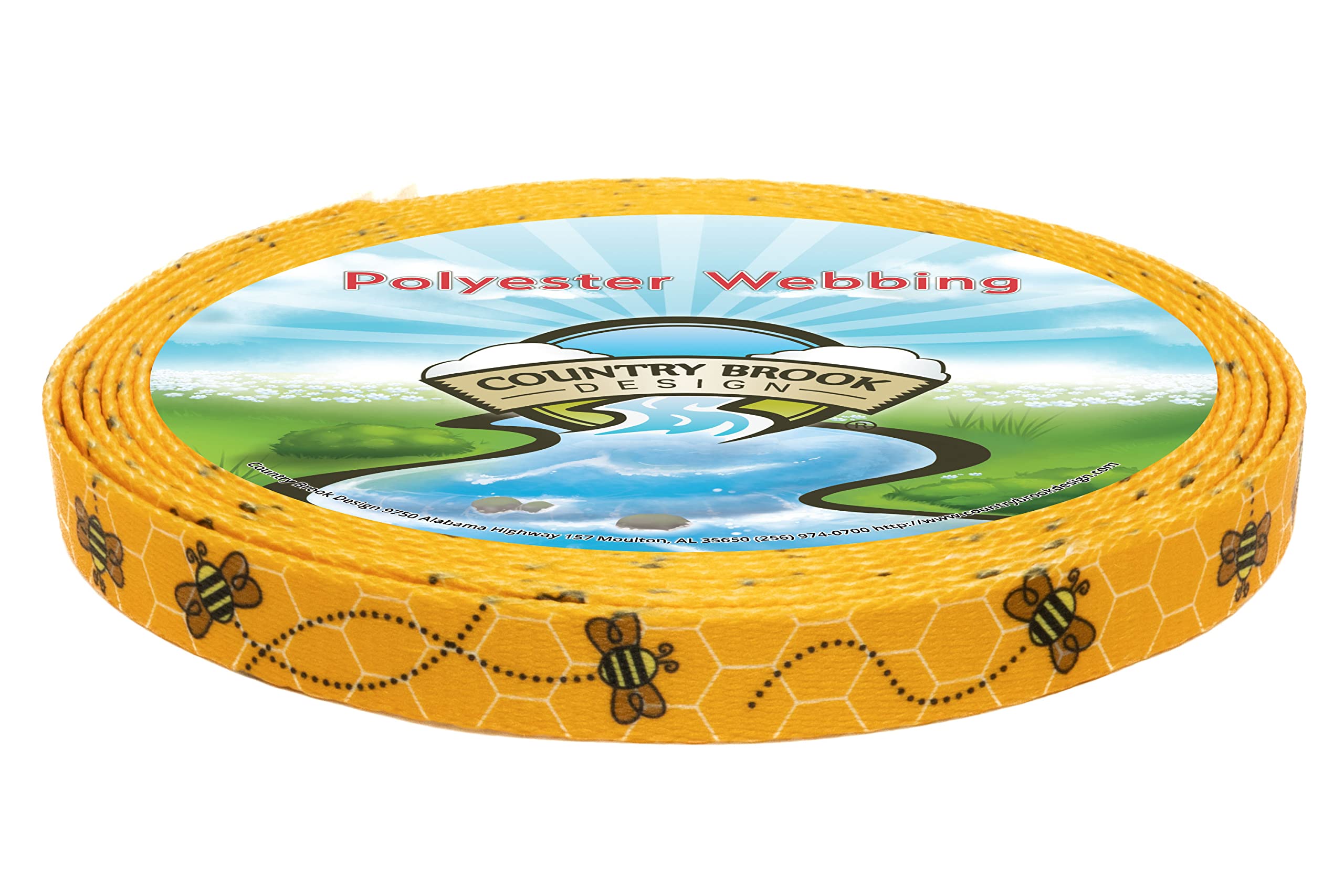 Country Brook Design - Busy Bee Polyester Webbing - Durable & Lightweight for DIY Crafts, Pet Collars, and Outdoor Gear Accessories