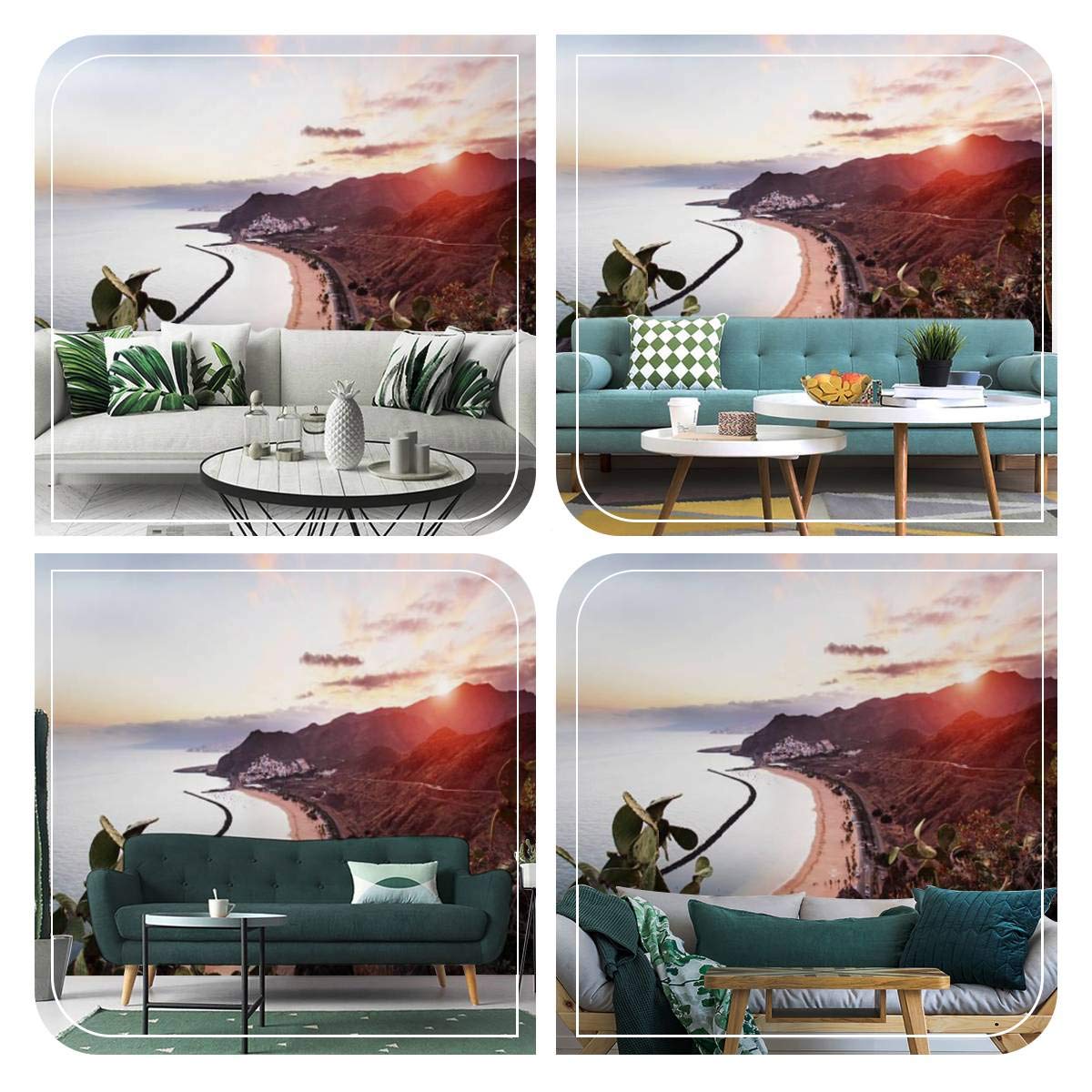 3D Self-Adhesive Sunset Wallpaper - Playa de Las Teresitas Tenerife Canary Islands Scenic Wall Mural for Bedroom, Living Room & Dorm Decor | Easy Peel & Stick Wallpaper for Ceiling, Wardrobe & Furniture | Perfect for Home Renovation & Interior Design Projects