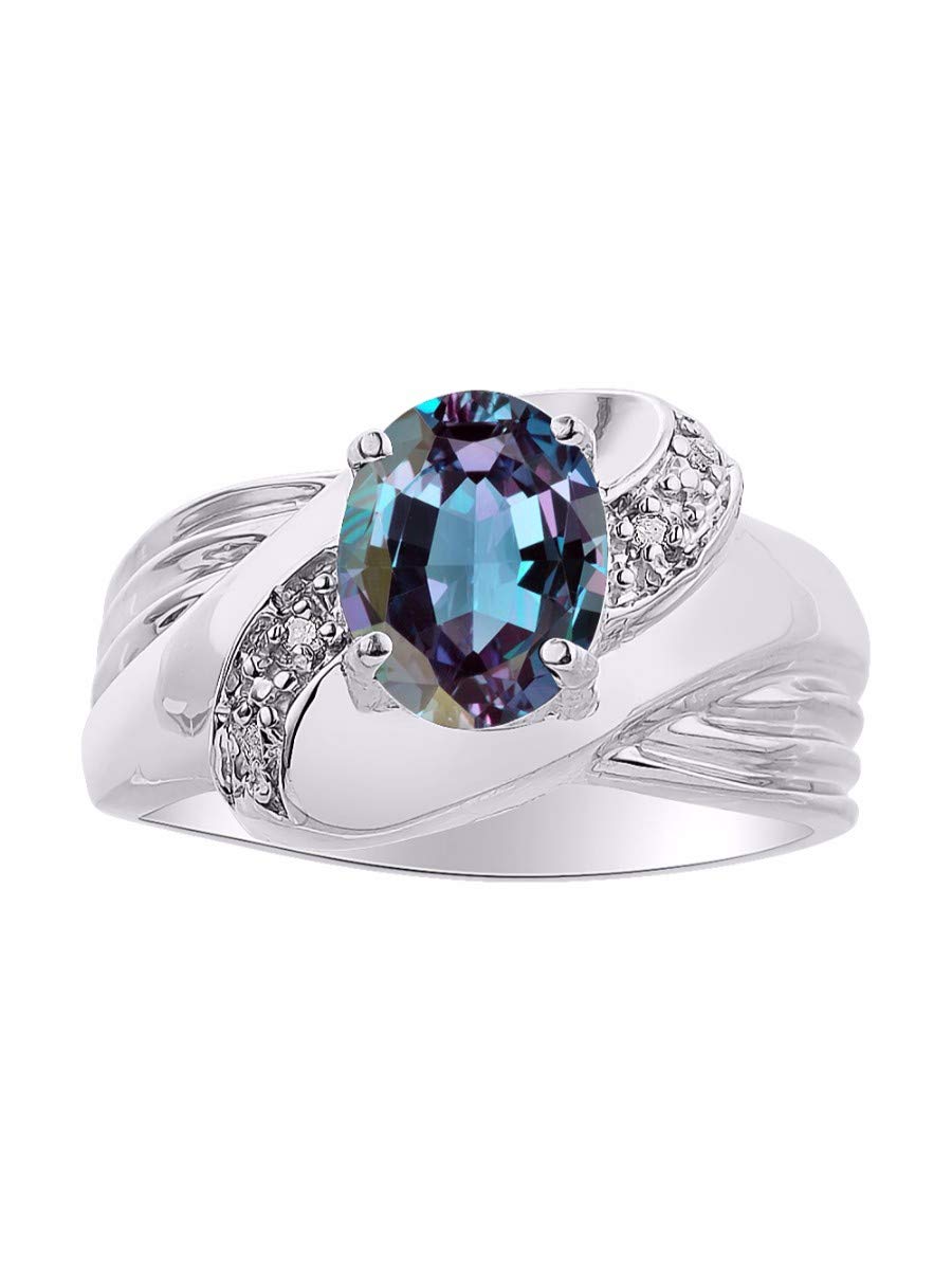 RYLOS Sterling Silver Rings for Women - 9X7MM Oval Gemstone & Genuine Diamond Jewelry, Classic Design Engagement & Wedding Rings (Sizes 5-10) | Perfect for Anniversary Gifts, Valentine's Day & Special Occasions