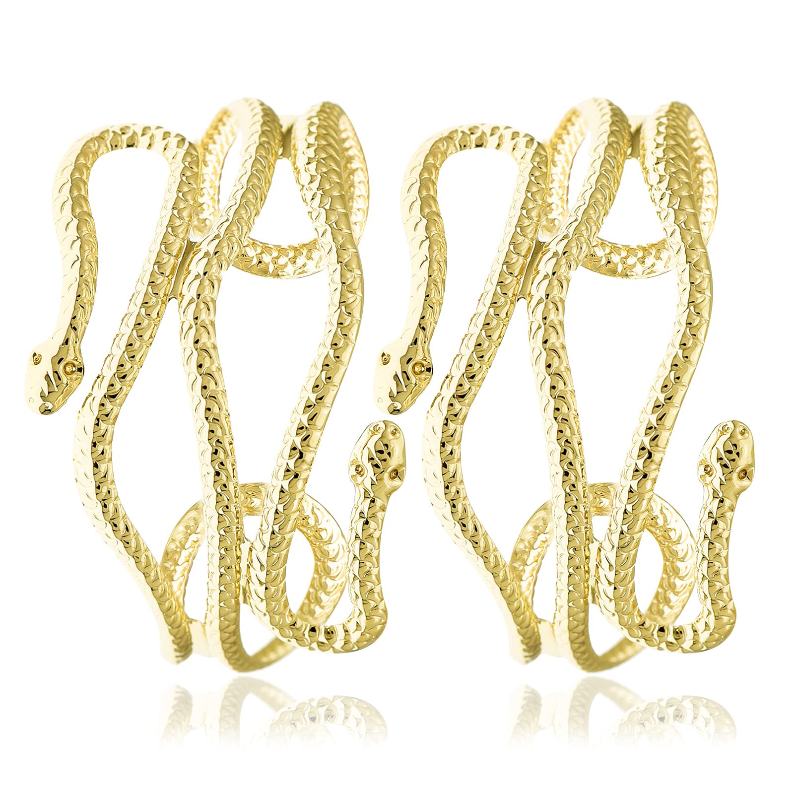 2 Pieces Cleopatra Goddess Snake Arm Cuff Set - Adjustable Metal Cobra Upper Arm Band Bangle Bracelet - Greek Egyptian Style Costume Accessories for Halloween, Cosplay, Themed Parties and Historical Reenactments