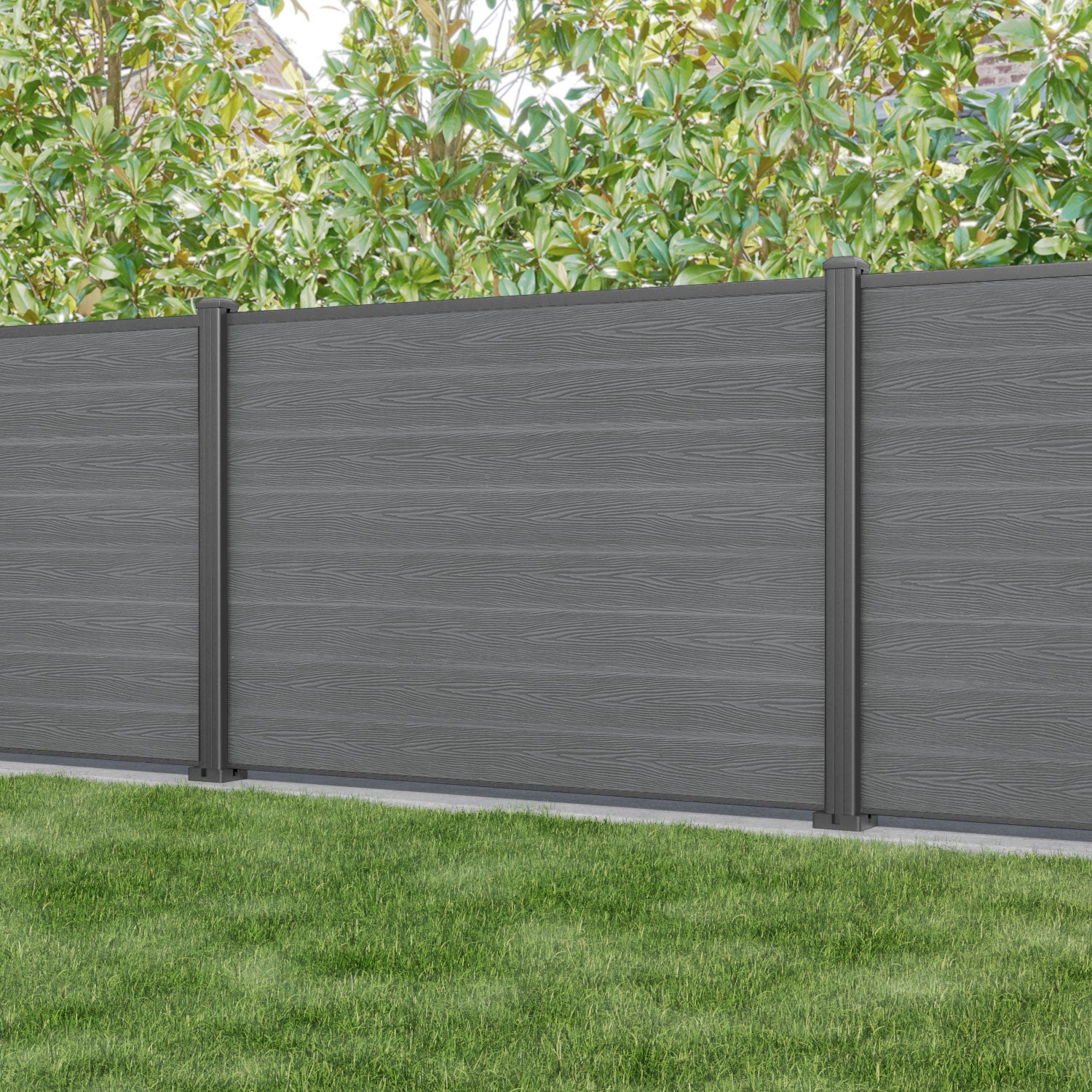 Classic Fence Panel - Mid Grey Aluminum Privacy Fence with Sturdy Posts | Outdoor Garden, Yard, and Patio Fencing Solution