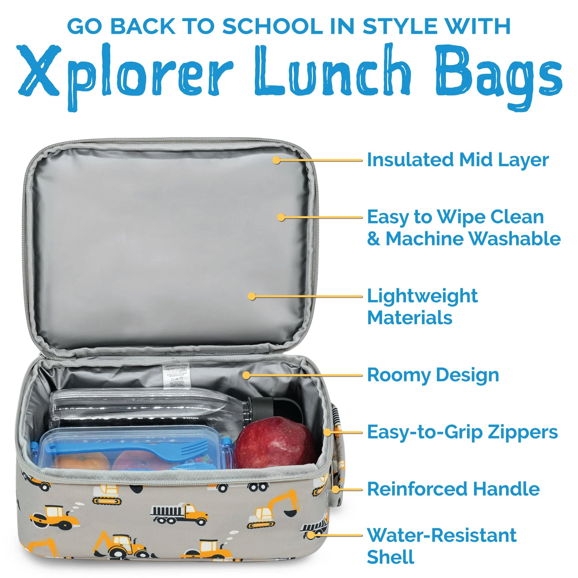 Jan & Jul Insulated Lunch Bag for Kids - Navy Forest Design, Leakproof & Eco-Friendly - Perfect for School, Picnics & Outdoor Activities
