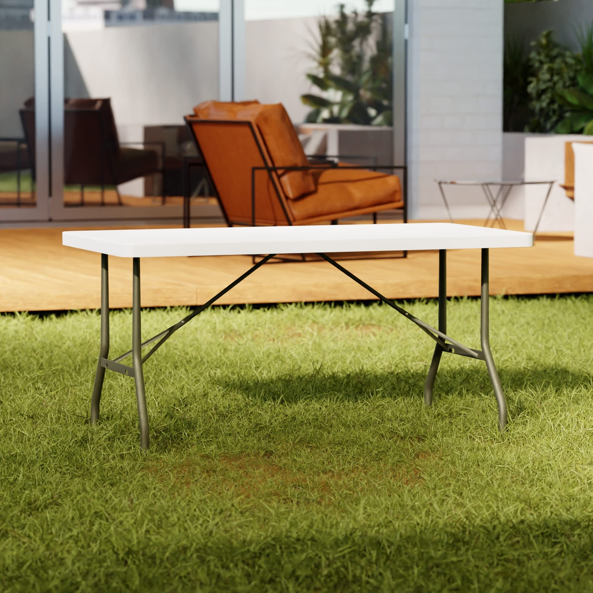 5 ft White Plastic Folding Table - Heavy Duty Portable Rectangle Table 30