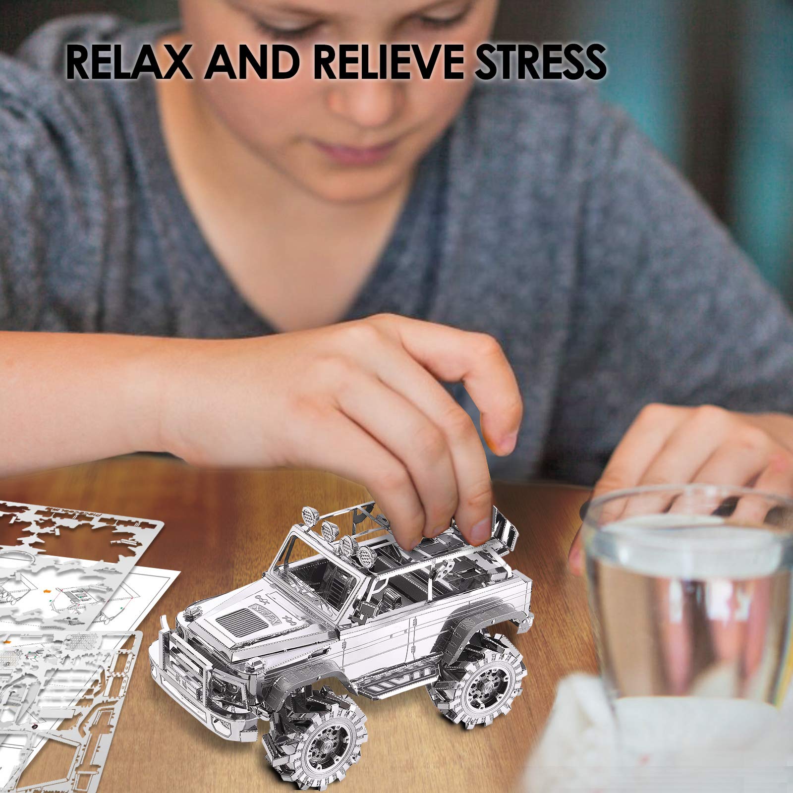 Piececool 3D Metal Puzzle SUV Car Model Kit - 157 PCS DIY Building Toy for Adults & Teens - Brain Teaser Craft Kits for Men & Women - Perfect Birthday Gift for Car Lovers & Puzzle Enthusiasts - Great for Home Decoration, Office Stress Relief & STEM Learning Activities