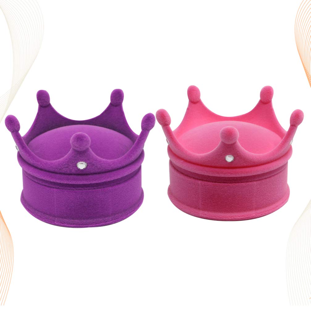 Hemoton 2-Piece Crown Jewelry Box Set - Elegant Ring Earrings Necklace Organizer with Crown Design, Purple Rosy Keepsake Storage Case for Women & Girls - Perfect for Gift Giving, Travel & Bedroom Decor