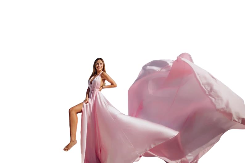 Elegant Pink Infinity Maxi Dress with Long Train - Flowy Satin Photography Dress for Women | Perfect for Photoshoots, Baby Showers & Santorini Vacations | Long Flying Dress for Special Occasions