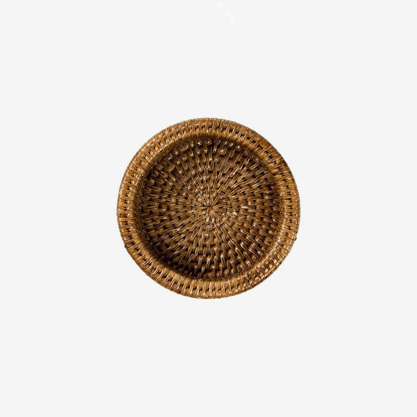 Caspari Rattan Wine Bottle Holder Coaster - Natural Woven Bamboo Drink Stand for Wine, Champagne & Beverages - Perfect for Home Bar, Kitchen Counter & Outdoor Entertaining