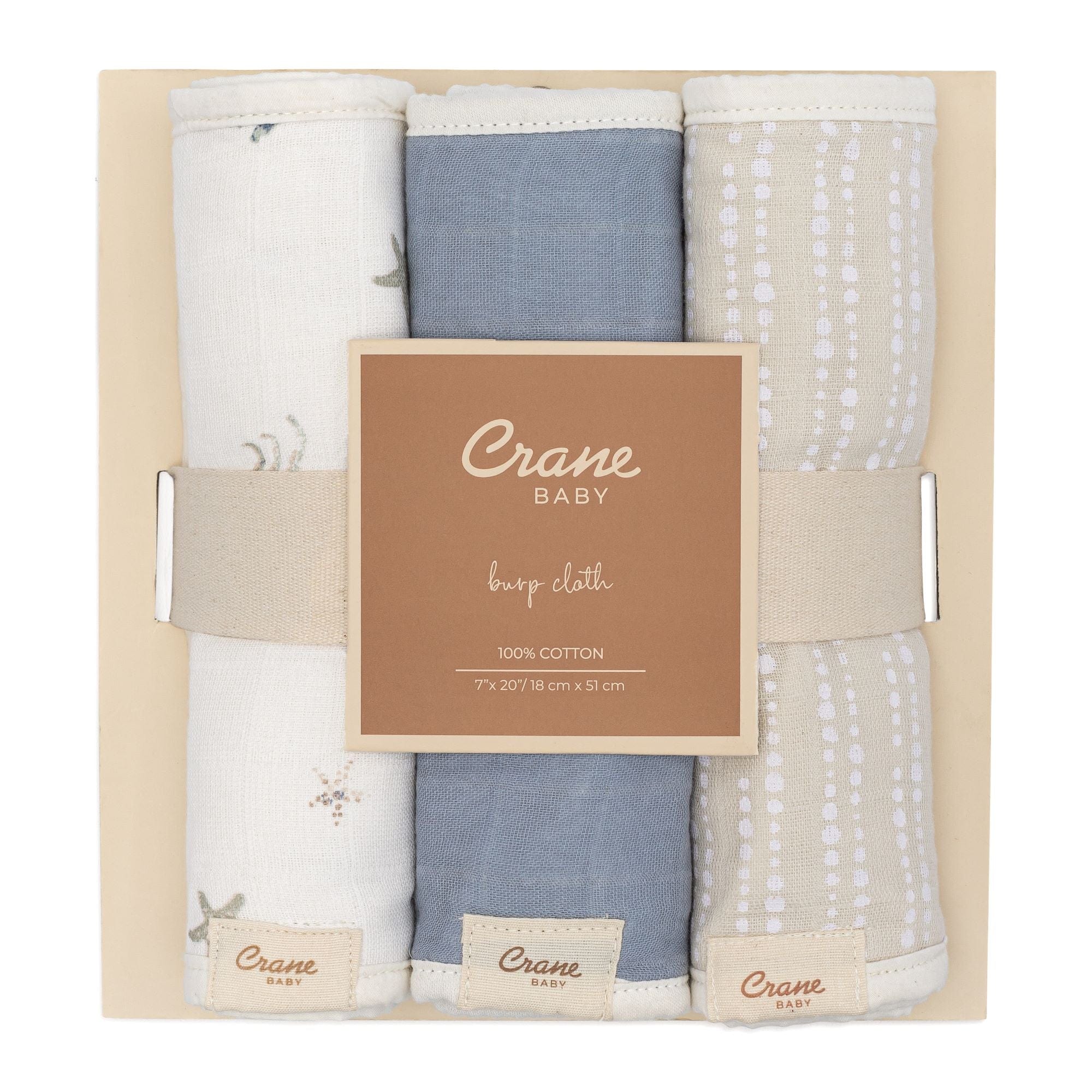 Crane Baby Cove 3-Piece Baby Burp Cloth Set - Soft Absorbent Bibs for Newborns & Infants - Perfect for Feeding, Spit-Up & Messy Moments