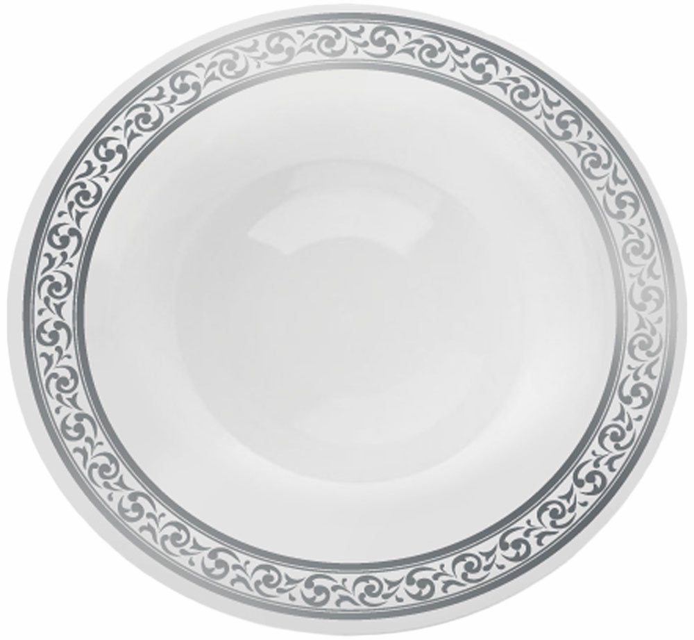 Premium Heavyweight Disposable Dessert Bowls - 40pc Silver & White Set for Parties & Events