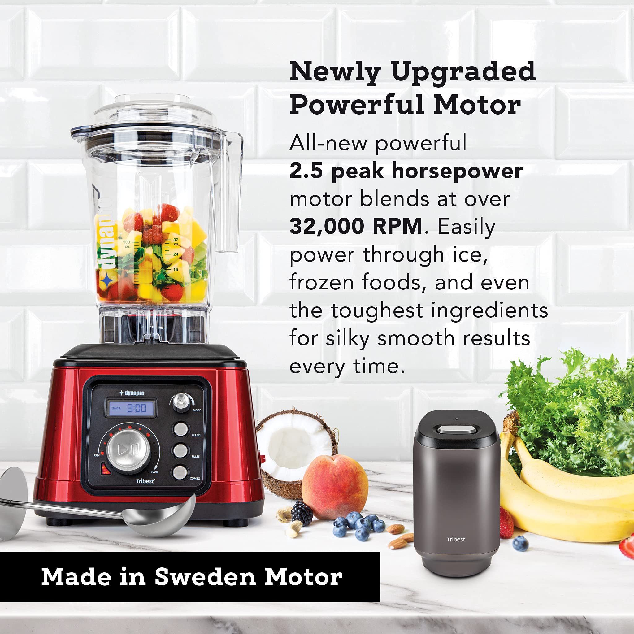 Tribest Dynapro DPS-2250 2.5HP Vacuum Blender - Commercial Grade for Smoothies & Juicing