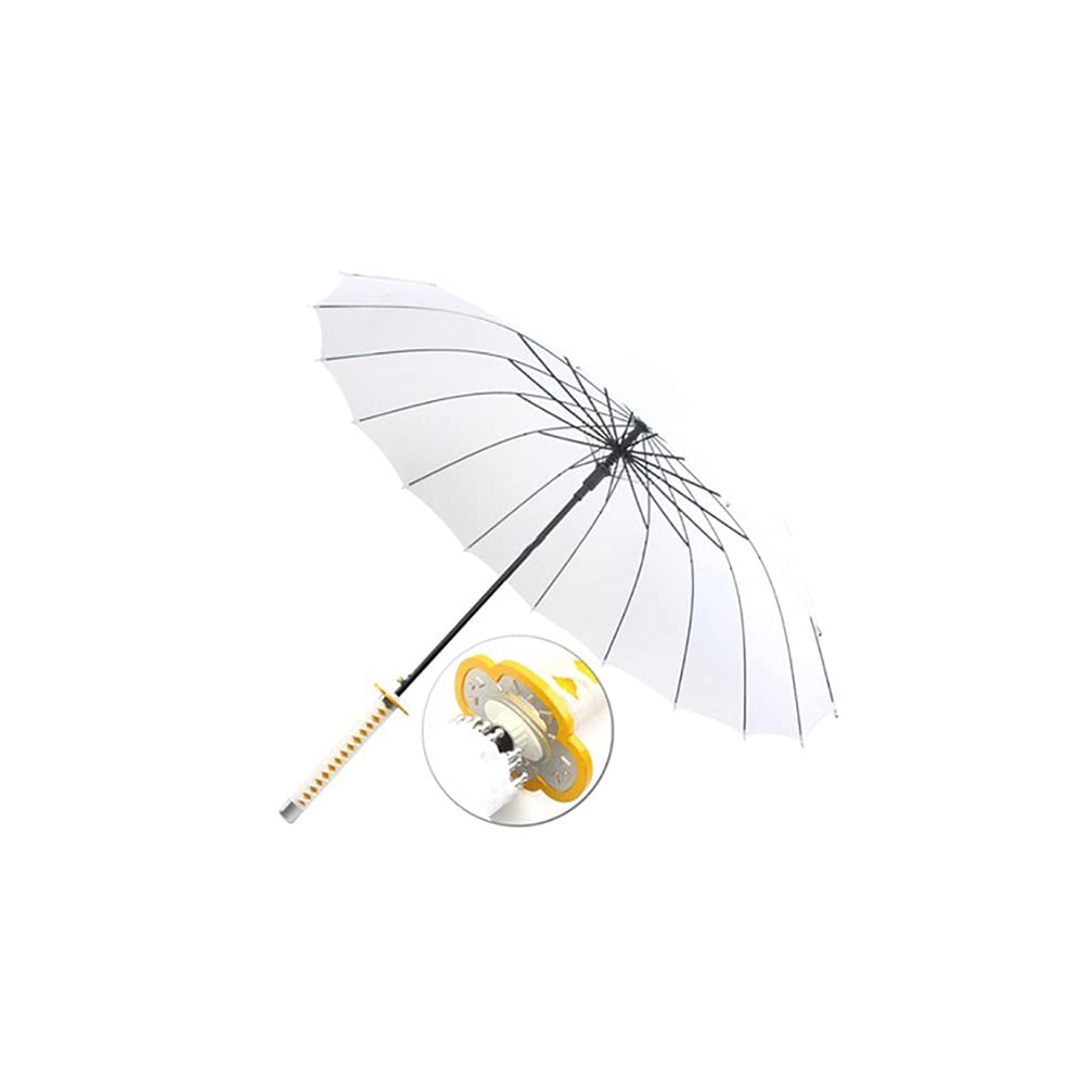 Demon Slayer Zenitsu Agatsuma Windproof Umbrella - Anime Cosplay Accessory for Sunny & Rainy Days - Straight Handle White Umbrella for Convention, Outdoor & Daily Use