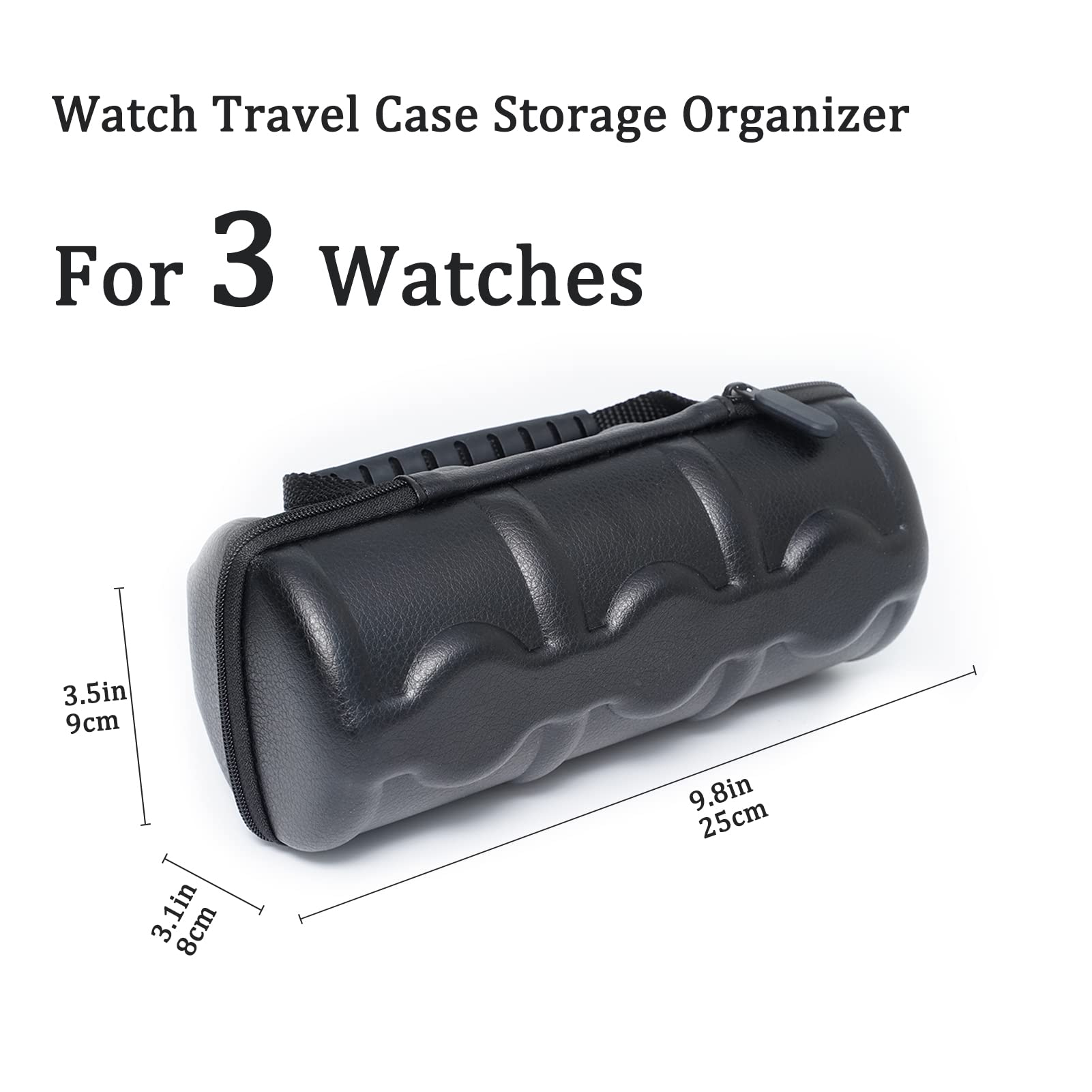 Premium 3-Slot Watch Travel Case for Men - PU Leather Watch Roll Organizer with Reinforced Zippers & Soft Watch Pillows - Fits Small to Large Watches - Perfect for Business Travel, Vacation & Watch Collection Storage