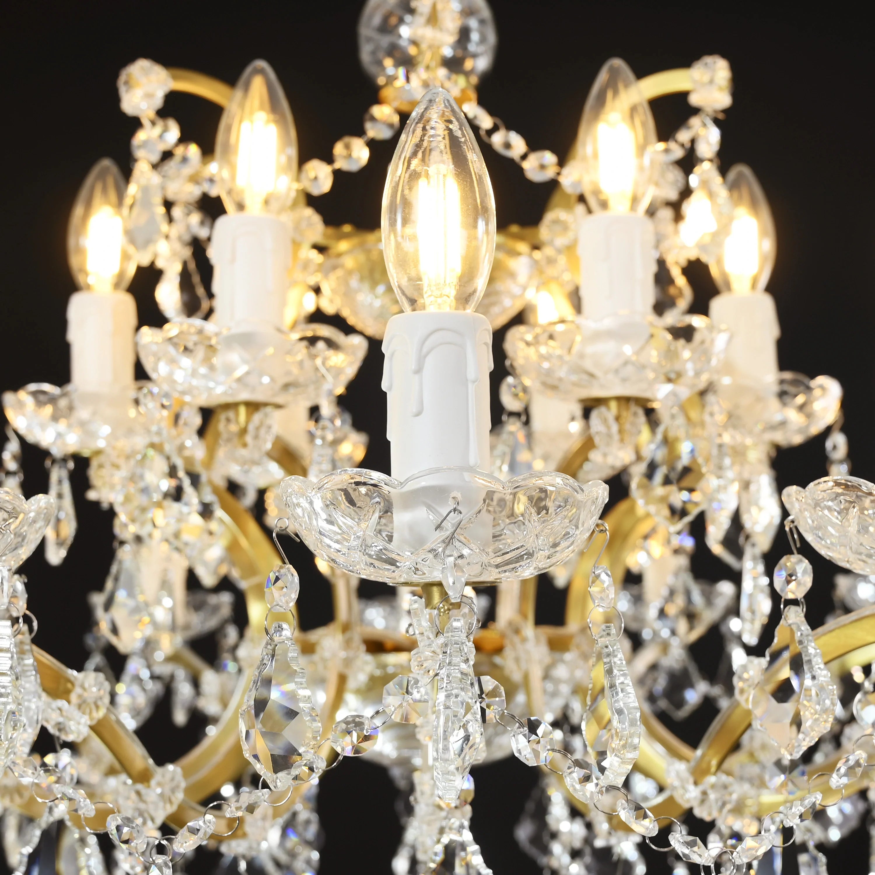 19th Century Rococo Style Iron and Crystal Round Chandelier - 33 Inch Antique Lighting Fixture for Dining Room, Foyer, or Ballroom Decor