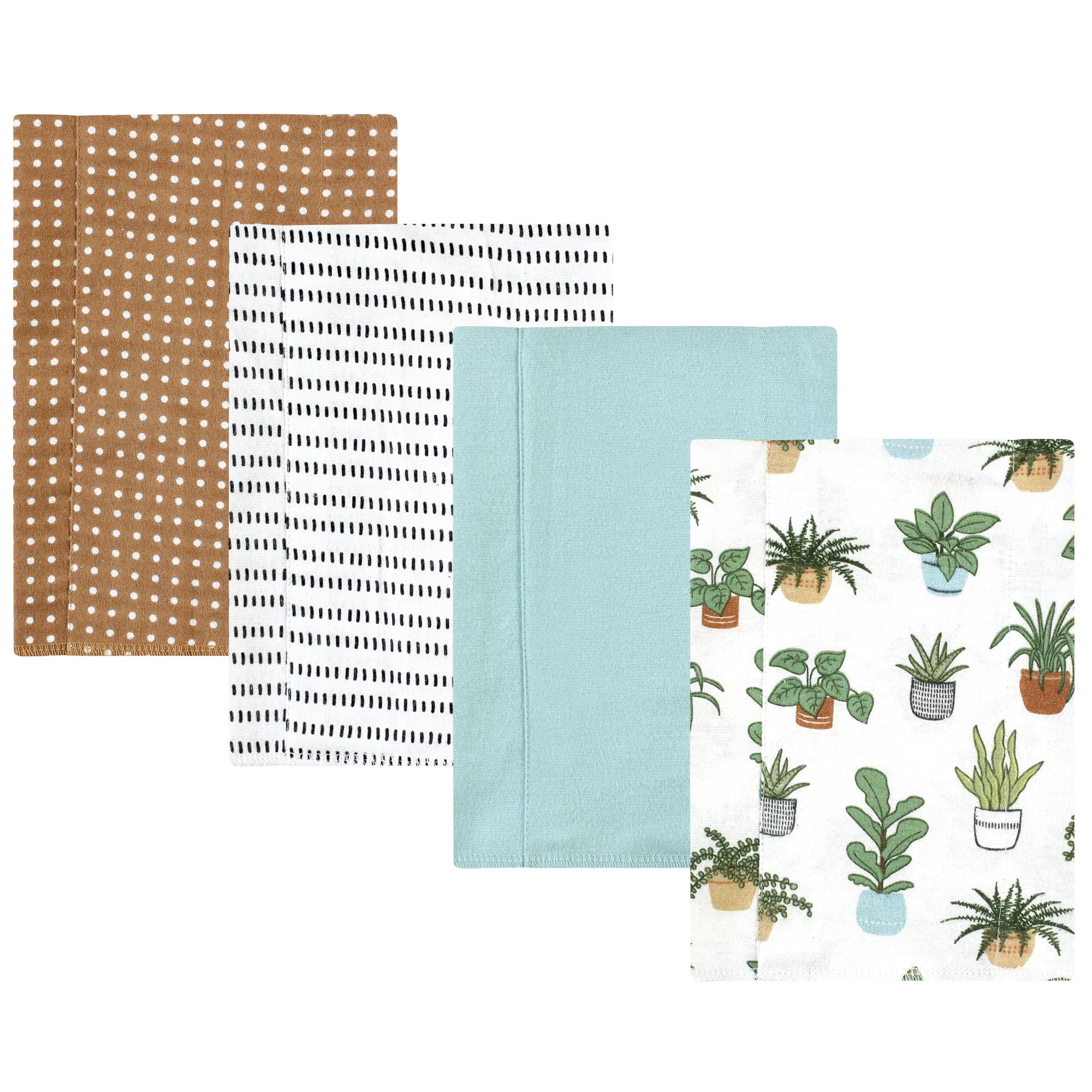 Hudson Baby Unisex Cotton Flannel Burp Cloths - Soft 4 Pack for Newborns & Infants - Plant Print Design - Perfect for Feeding, Spit-Up & Diaper Changing Essentials