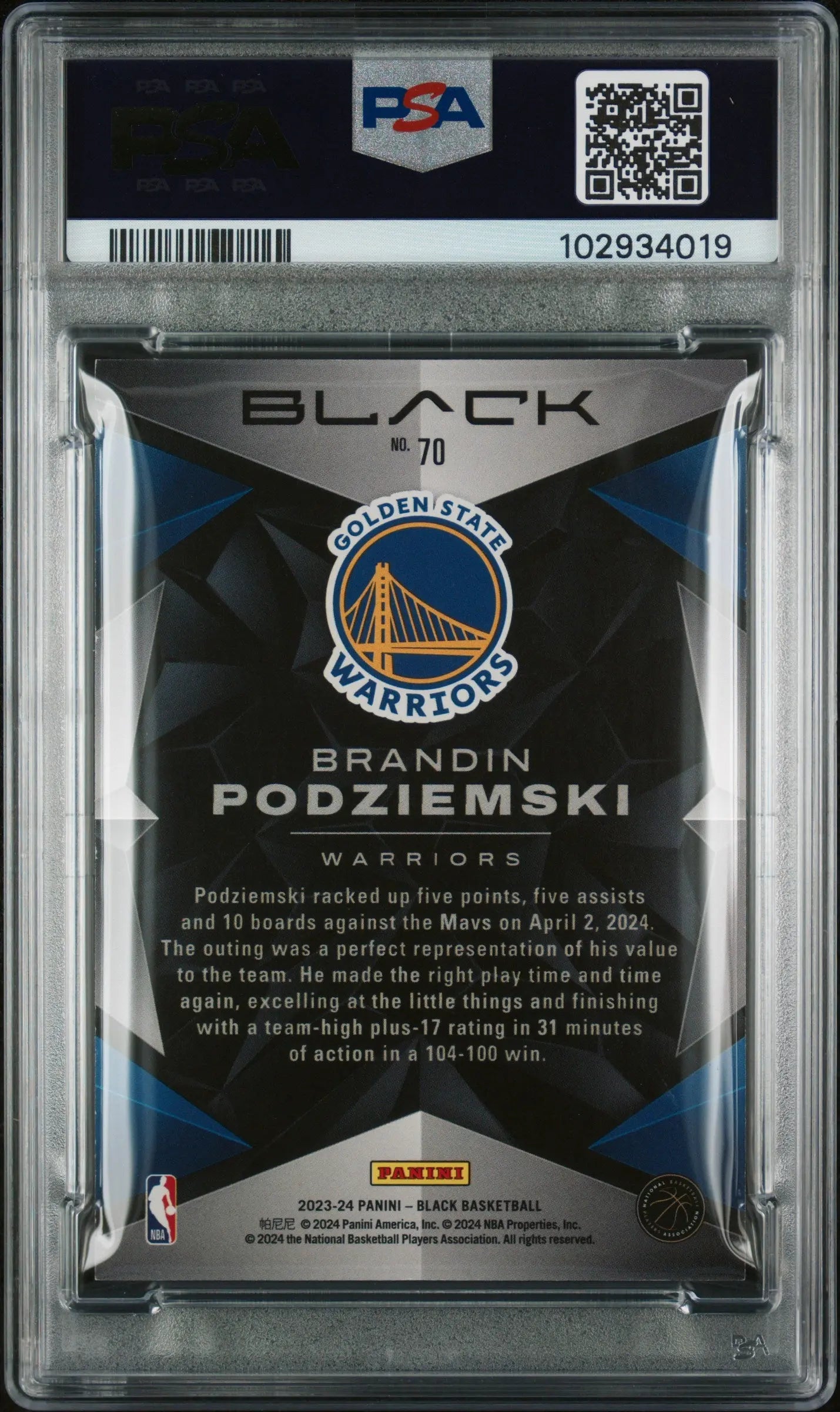 2023 Panini Black Basketball Brandin Podziemski Rookie Gold Parallel Card PSA 8 #/25 - Rare Collectible for NBA Fans & Card Investors