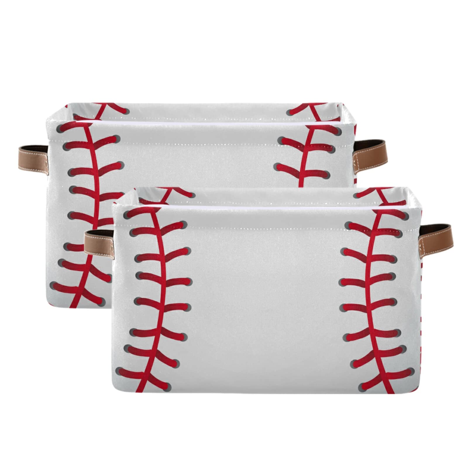 FZDXZJJ Sports Baseball Print Collapsible Storage Bins with Handles - 2 Pack, Decorative Storage Baskets for Nursery, Closet, Office, Home & Bedroom Organization | Perfect for Toy Storage, Laundry Sorting & Sports Equipment Organization