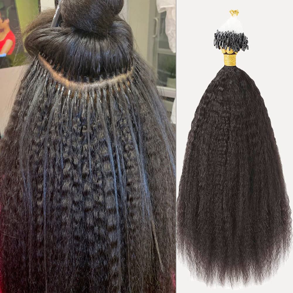 Kinky Straight Microlink Hair Extensions 22 Inch - 100% Human Brazilian Remy Hair, 200g Per Pack, 1g/Strand, Coarse Straight Micro Loop Extensions for Natural Look & Easy Styling | Perfect for Daily Wear, Parties & Special Occasions