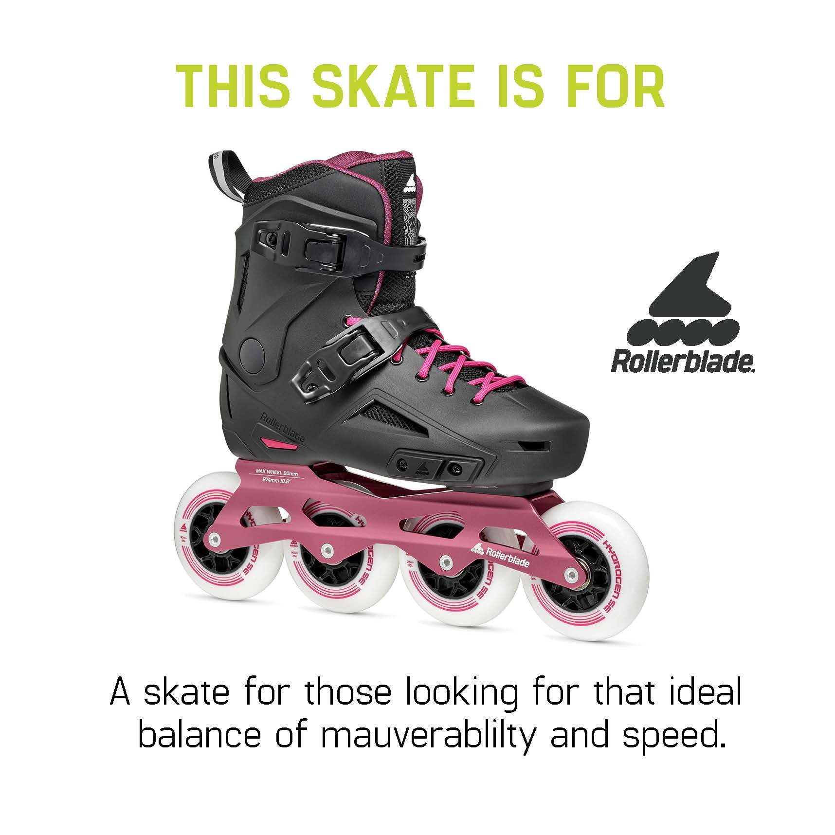 Rollerblade Lightning 90 Women's Urban Inline Skates - Black & Sangria | Comfortable Fitness & Commuting Skates for Women | Perfect for Outdoor Exercise, City Travel & Casual Skating