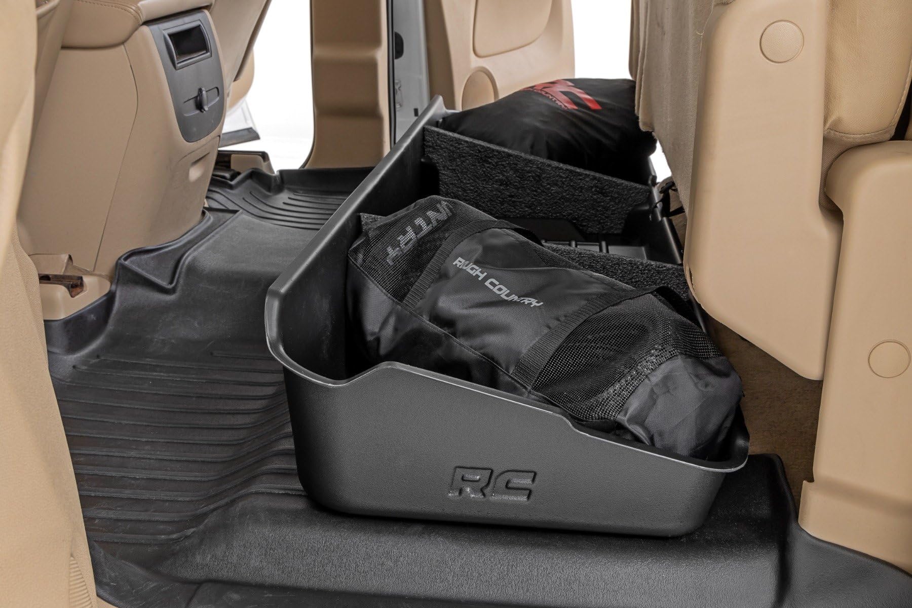 Rough Country Under Seat Storage Organizer for 2007-2013 Chevy Silverado 1500 & GMC Sierra 1500 Crew Cab - Custom Fit Durable Truck Storage Box with Anti-Skid Surface | Perfect for Tools, Emergency Kits & Off-Road Gear Organization