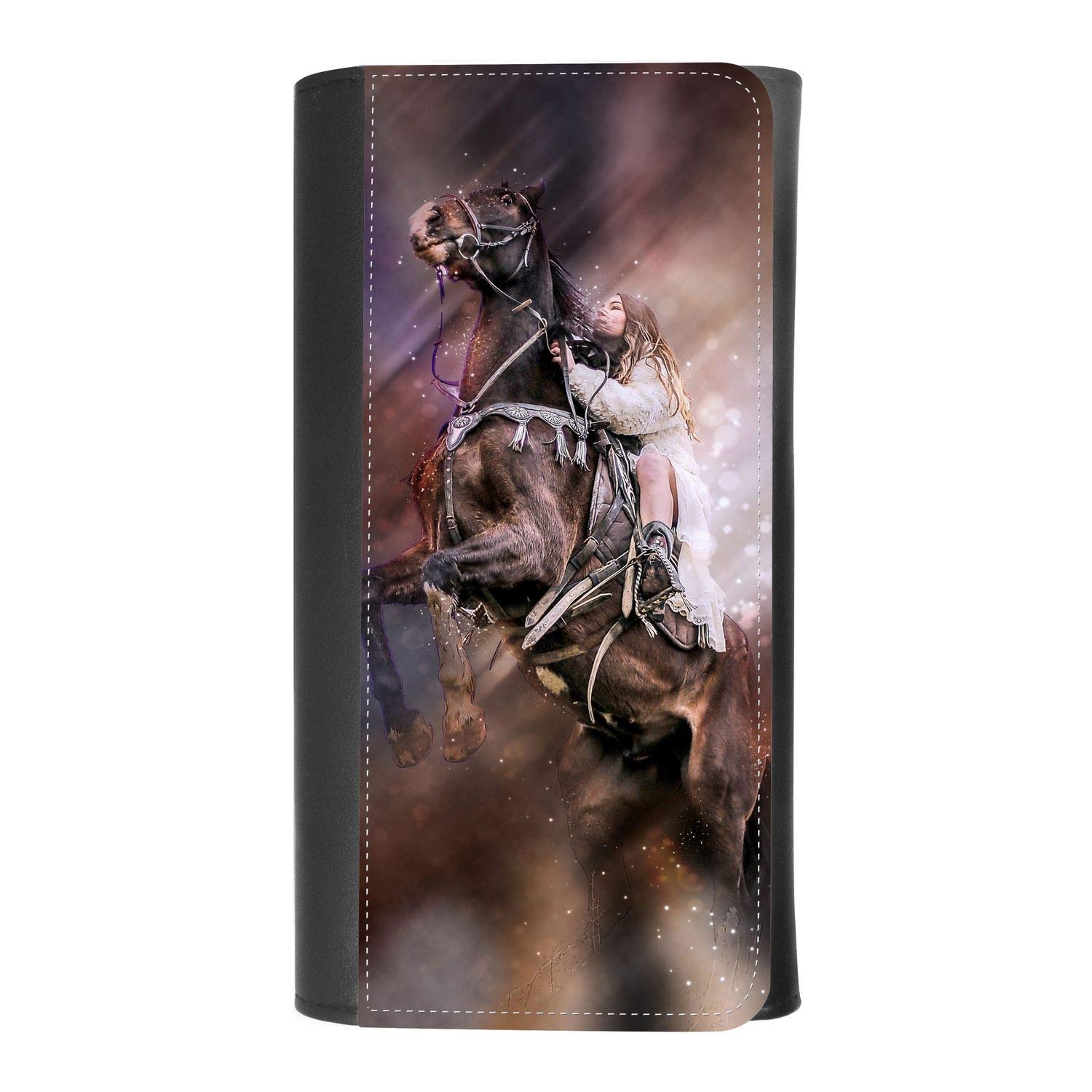 Native American Girl Riding Horse Women's Patterned Leather Buckle Trifold Wallet with Credit Card Holder & Smartphone Protection - Perfect for Everyday Use, Travel, and Western Fashion Accessories