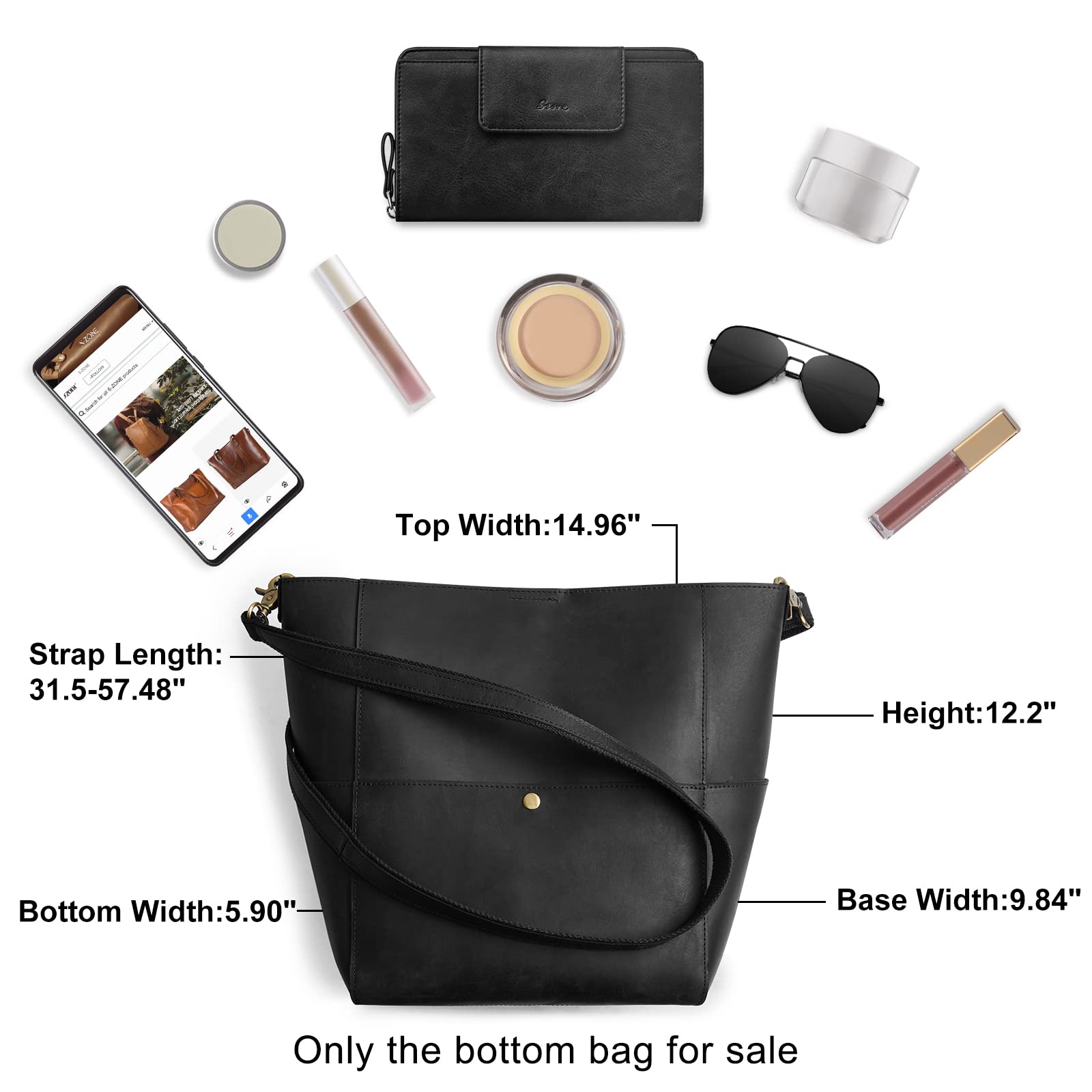 S-ZONE Women's Genuine Leather Tote Bag & Crossbody Bucket Purse Set - Stylish Vertical Shoulder Handbag for Work, Travel & Everyday Use