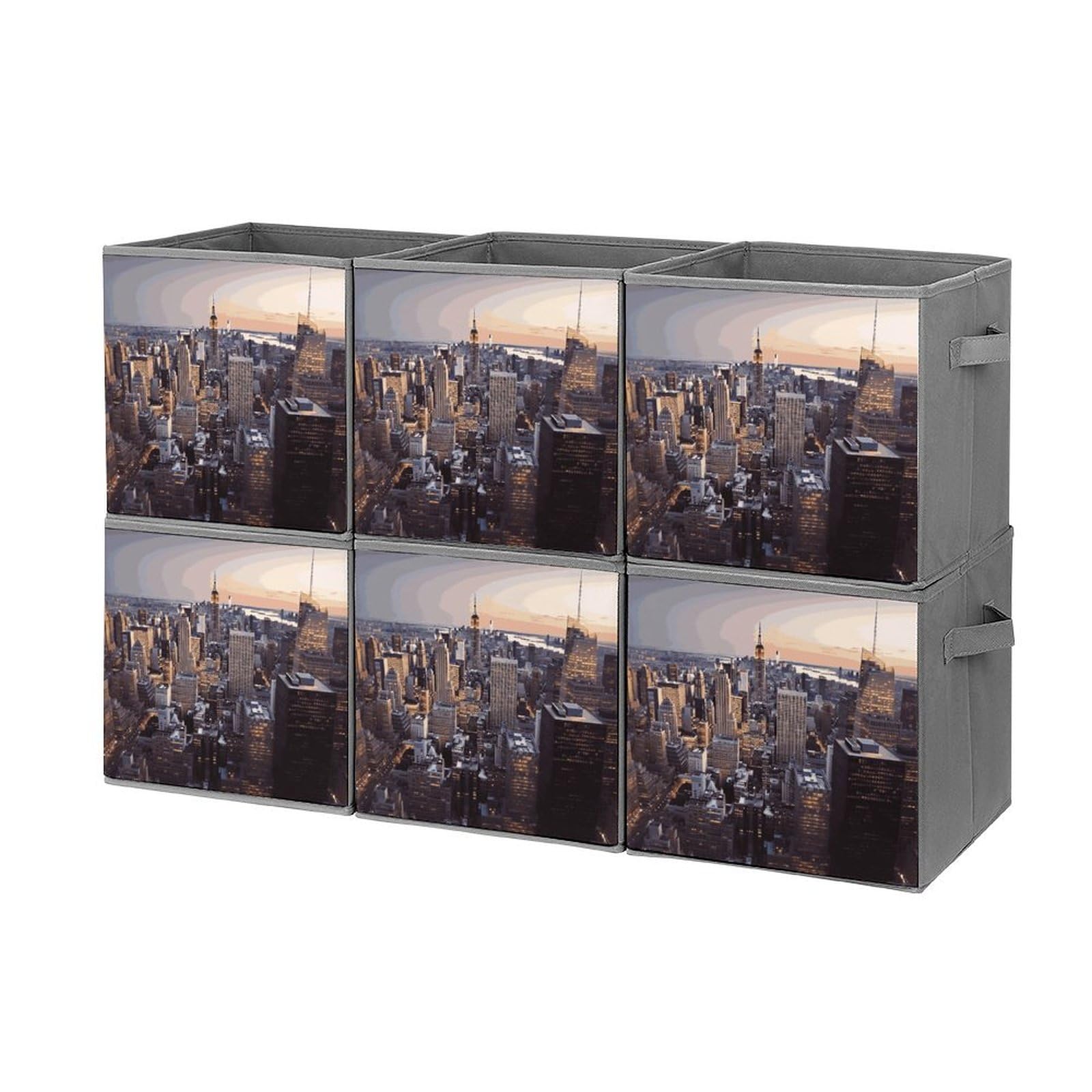 6-Piece Collapsible Storage Bins with Handles - NYC Themed Printed Foldable Organizer Boxes for Home, Office & Closet | Space-Saving Shelving Baskets for Household Organization & Decluttering