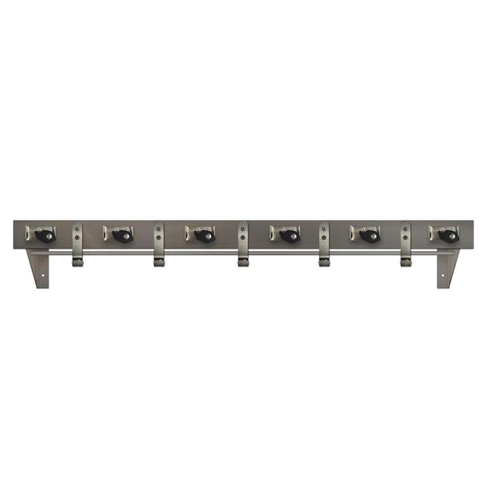 ASI 1315 6-Tier Utility Shelf with 6 Mop Holders & 5 Hooks - Wall Mounted Drying Rod for Kitchen, Bathroom, Laundry Room - Satin Finish Storage Organizer