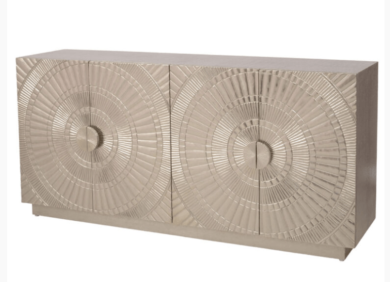 Handmade Designer Embossed Silver Metal Buffet Table - Indian Style Sideboard with Intricate Carvings | Perfect for Dining Room Storage, Living Room Decor & Wedding Buffet Serving