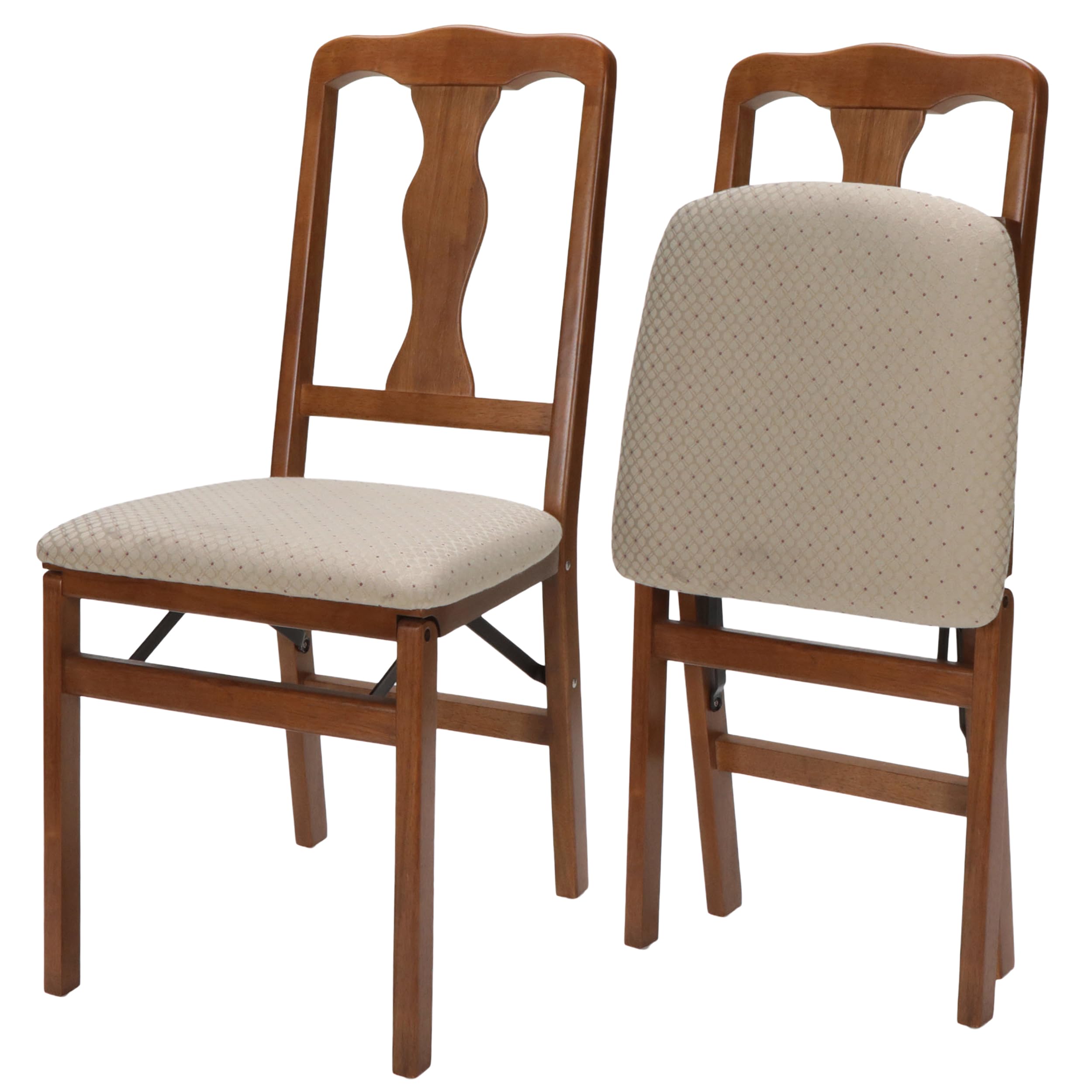 Stakmore Queen Anne Folding Chairs Set of 2 - Fruitwood Finish - Space Saving Dining Chairs for Small Spaces, Kitchen, Banquet & Extra Seating