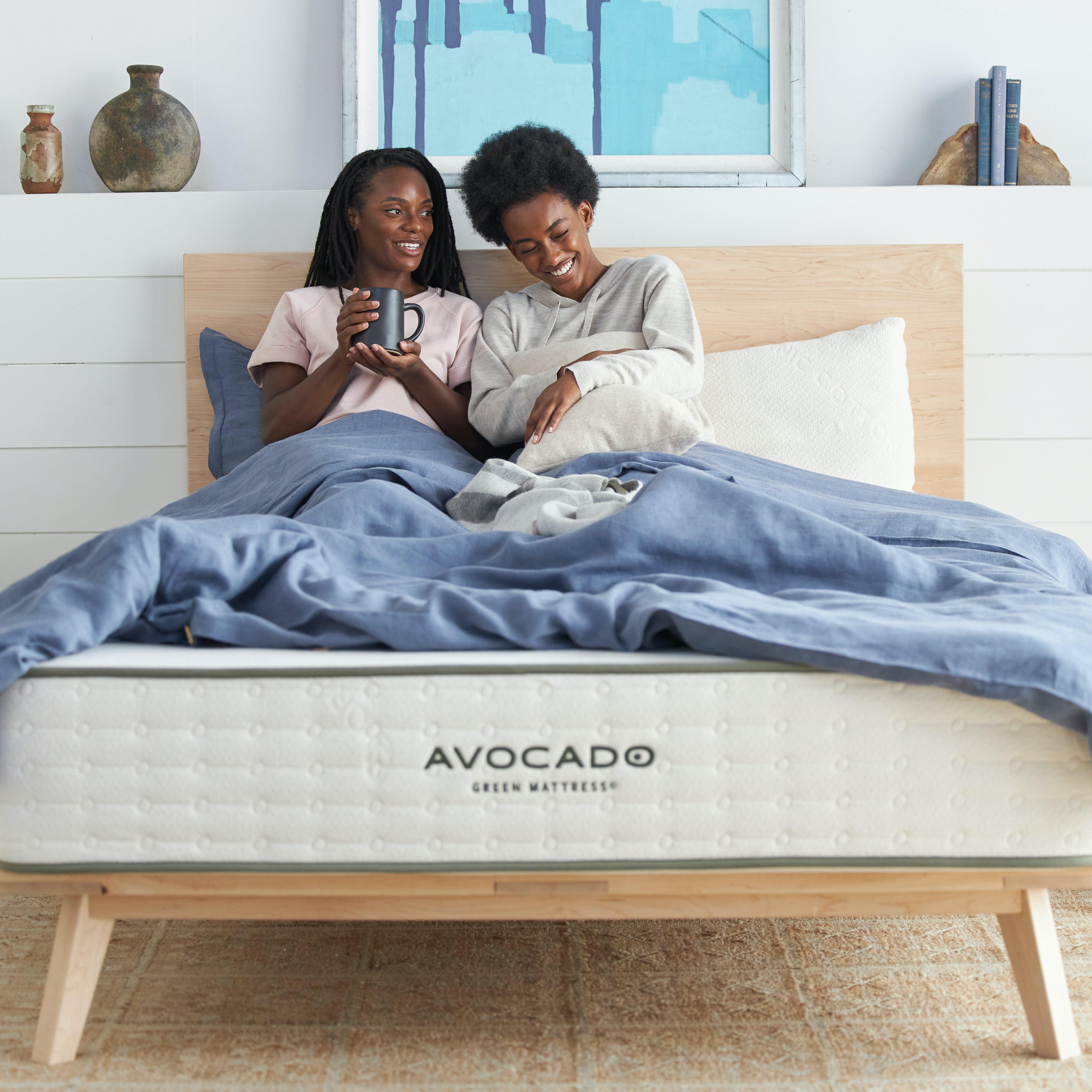 Mid Century Modern Bed Frame - Queen Size Solid Wood Platform Bed with Upholstered Headboard - Stylish & Sturdy Bedroom Furniture for Home Decor & Relaxation