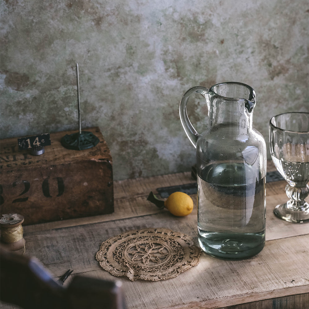 Handblown Glass Tall Pitcher - 32oz Elegant Water Pitcher for Iced Tea, Lemonade & Beverages - Perfect for Parties, Dining & Home Decor