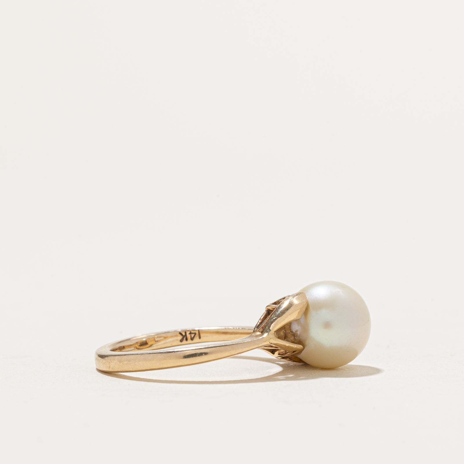 Solitaire Pearl Bypass Ring - 14K Gold Plated Elegant Jewelry for Women, Size 6.25 | Perfect for Weddings, Anniversaries & Special Occasions