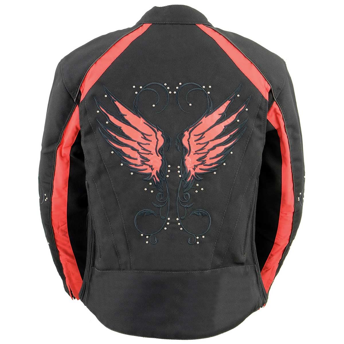 Milwaukee Leather SH1954 Women's Black Textile Motorcycle Jacket with Stud & Wings Detailing - Stylish Biker Jacket for Riding & Outdoor Adventures