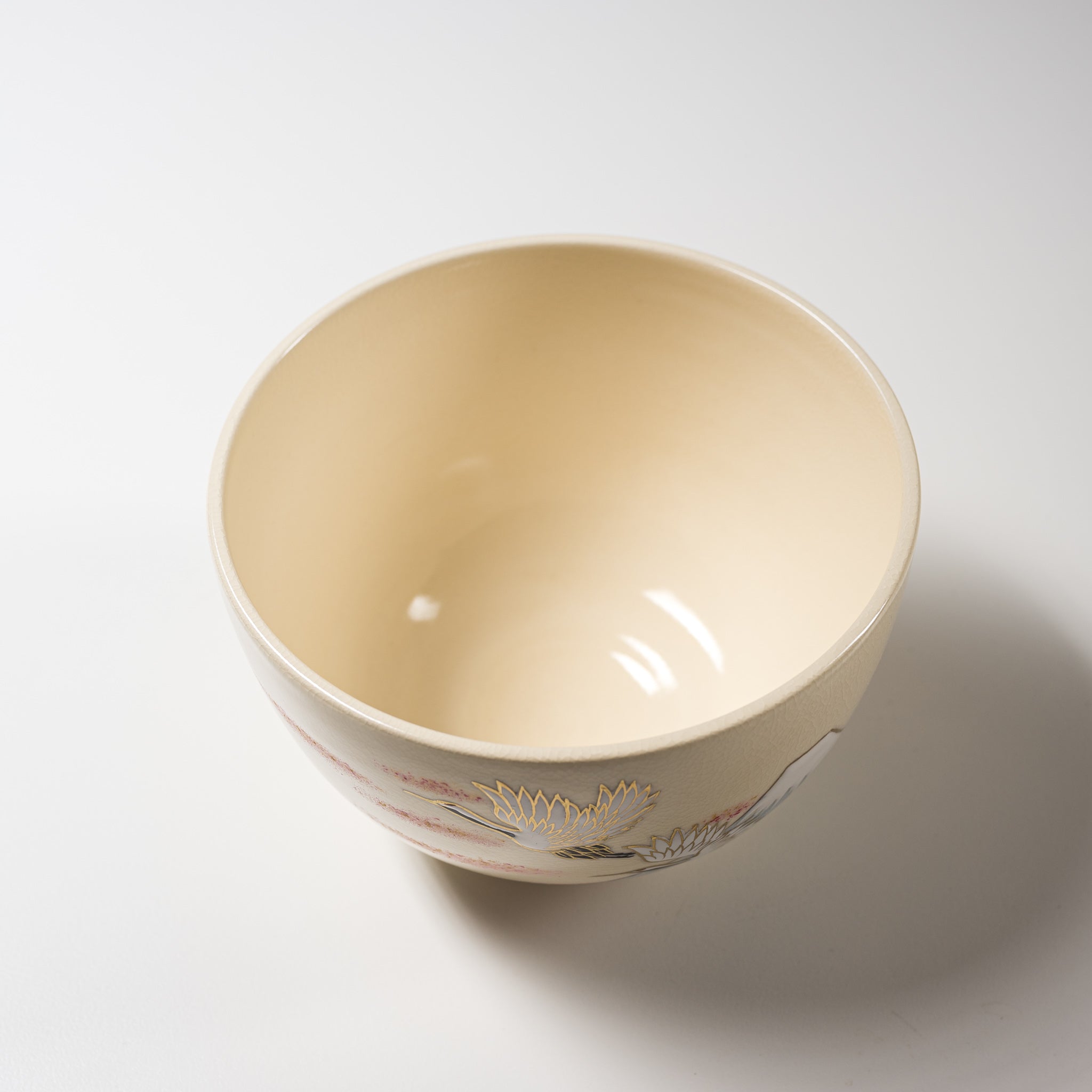 Handmade Kyo Kiyomizu Ware Matcha Bowl - Traditional Japanese Crane & Mt. Fuji Design - Authentic Ceremonial Tea Drinking Set for Zen Meditation & Tea Ceremony
