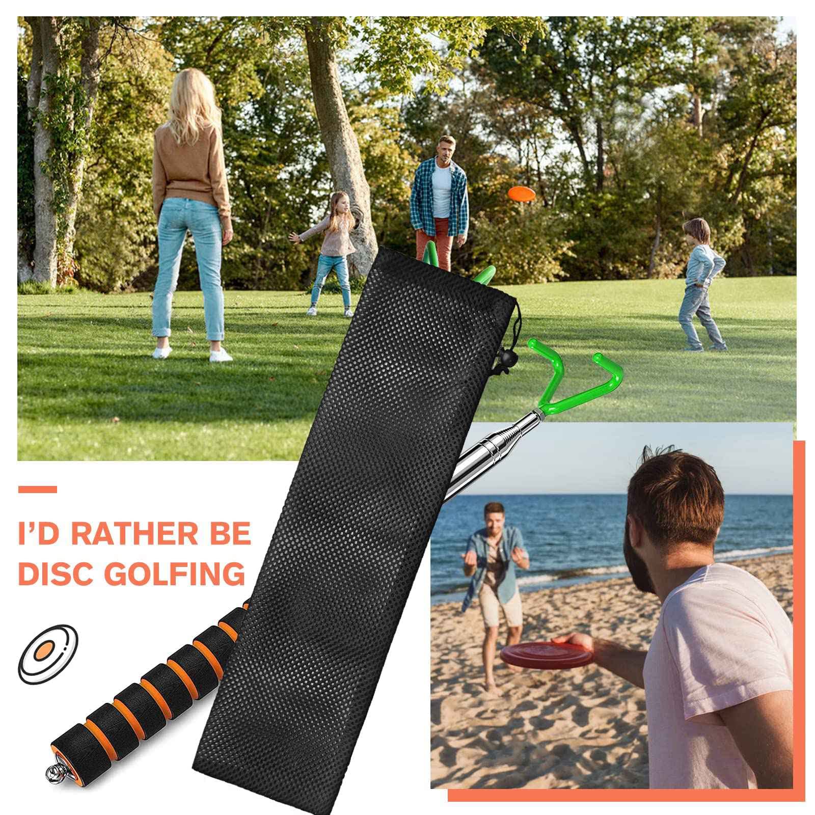 Premium Telescopic Disc Golf Retriever Extends to 10ft - Multifunctional Disc Golf Accessories with Carry Bag - Perfect Starter Kit for Disc Golf Enthusiasts - Ideal for Park Play, Course Retrieval & Outdoor Sports