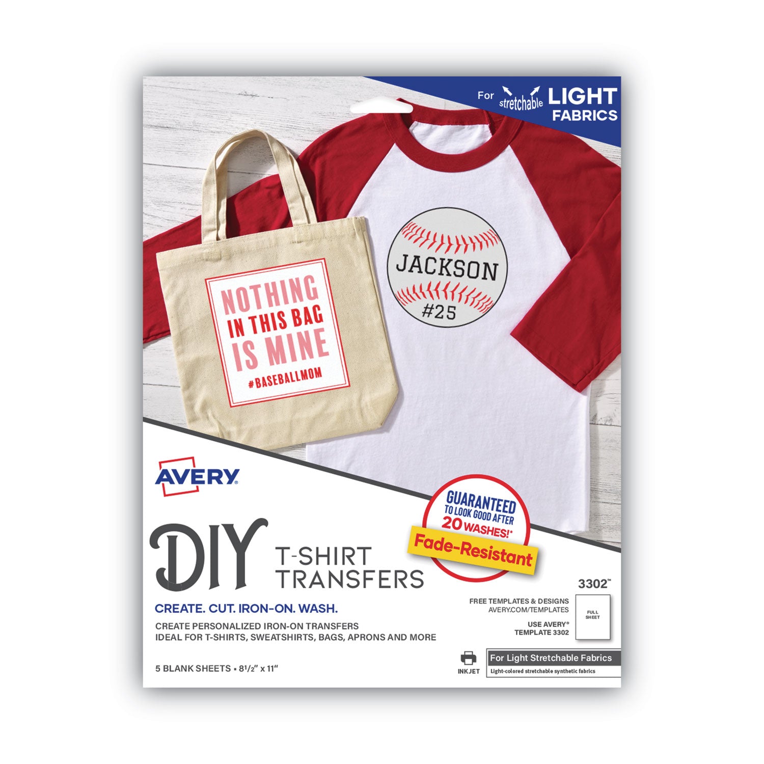 Avery® Fabric Transfers for T-Shirts, 8.5
