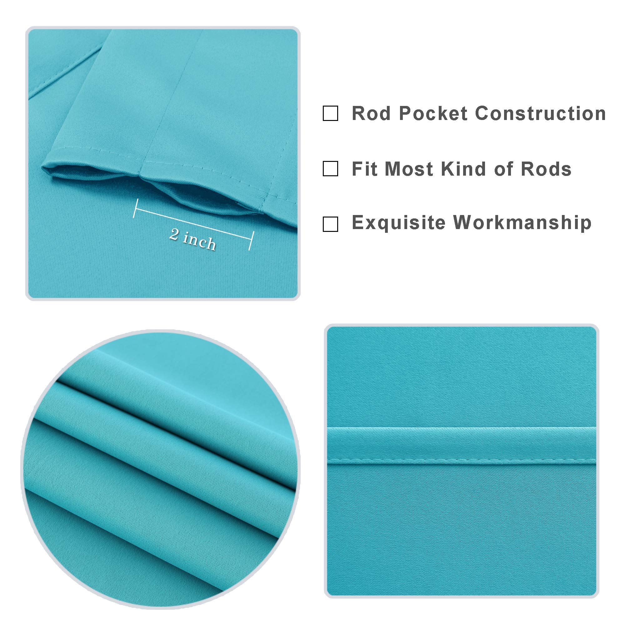 DWCN Turquoise Blackout Curtains Set with Valance - 52x63 Inch Thermal Insulated Window Drapes & 52x18 Inch Rod Pocket Valance for Living Room, Bedroom, Kitchen - Light Blocking, Noise Reducing, Energy Saving