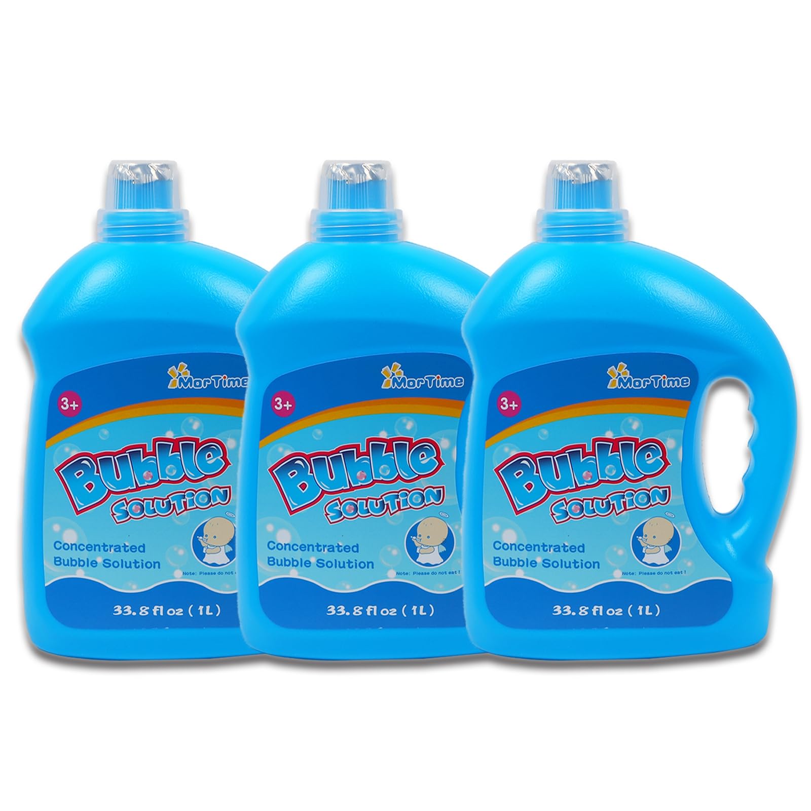 MorTime 3 Bottles Bubble Solution Refills - 3L/101oz Concentrated Bubble Liquid for Bubble Wands, Machines & Blowers (Makes 7.5 Gallons) - Perfect for Kids Outdoor Play, Birthday Parties & Summer Activities