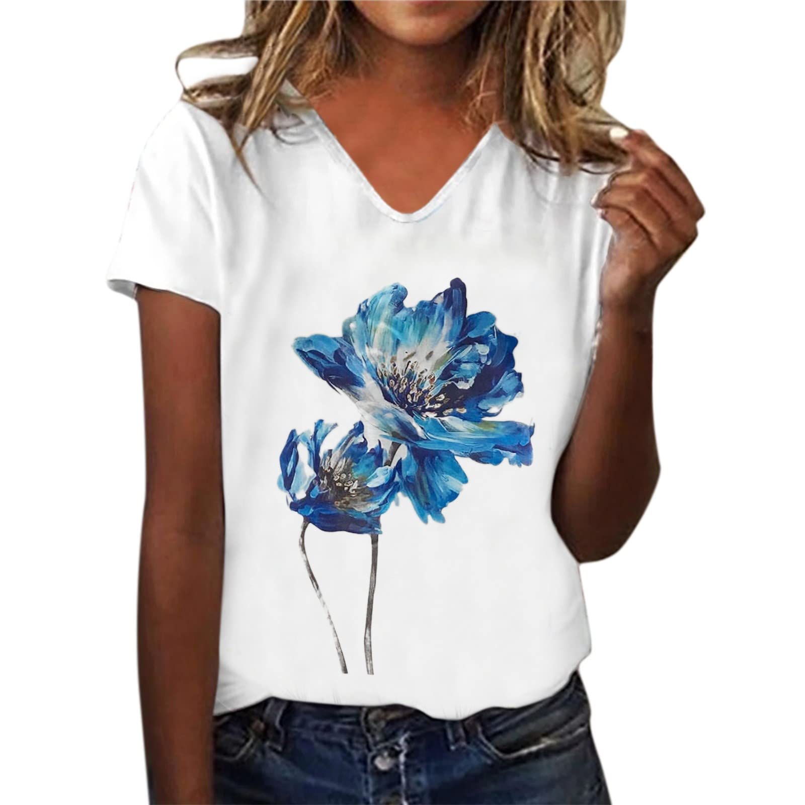 Women's Summer Short Sleeve Crew Neck Floral Printed T-Shirt - Casual Comfortable Blouse Tee (White #2, XL) | Perfect for Beach Outings, Weekend Wear & Summer Fashion