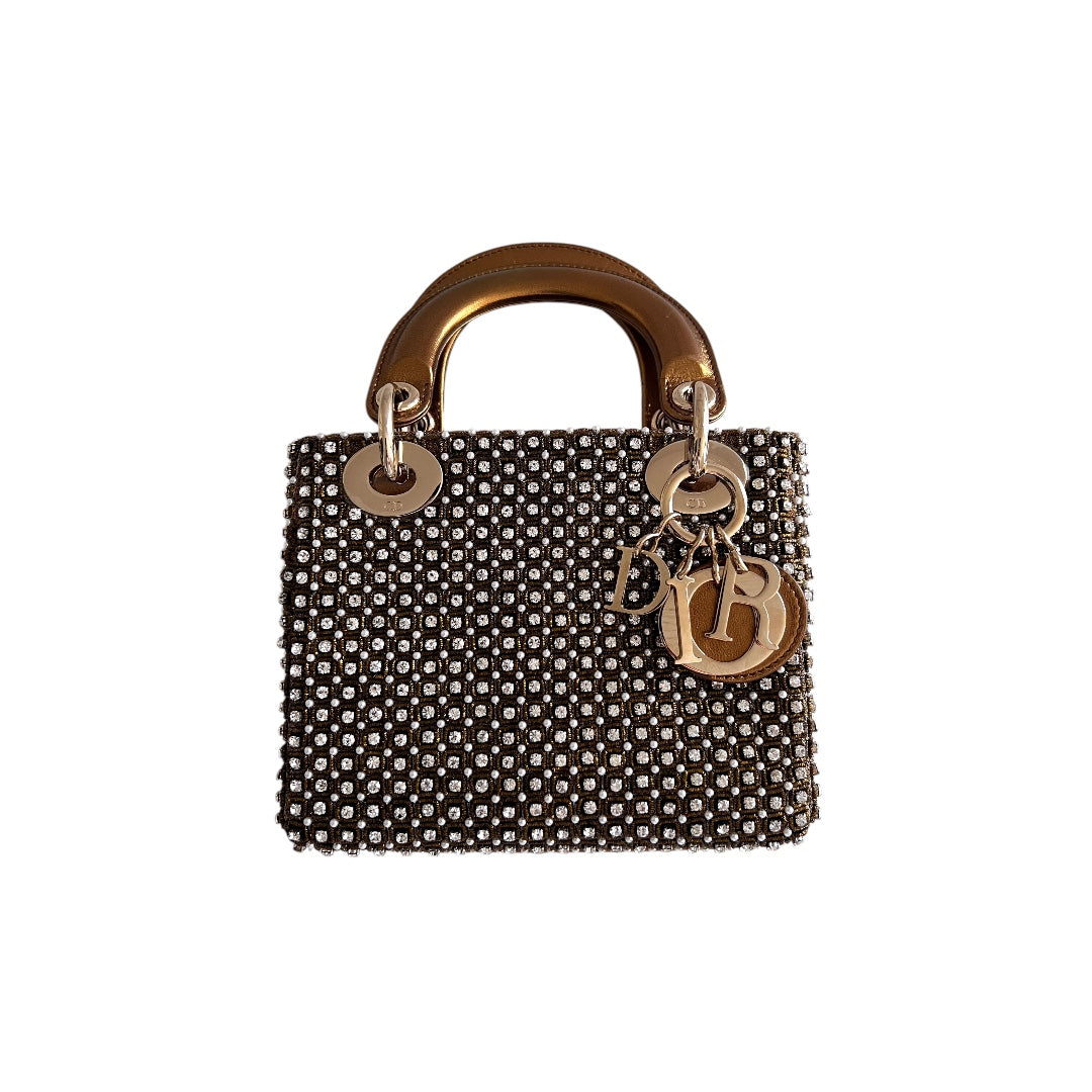Dior Mini Lady Dior Bag with Pearl & Diamond Accents - Elegant Luxury Crossbody Purse for Women, Perfect for Evening Parties, Weddings & Special Occasions
