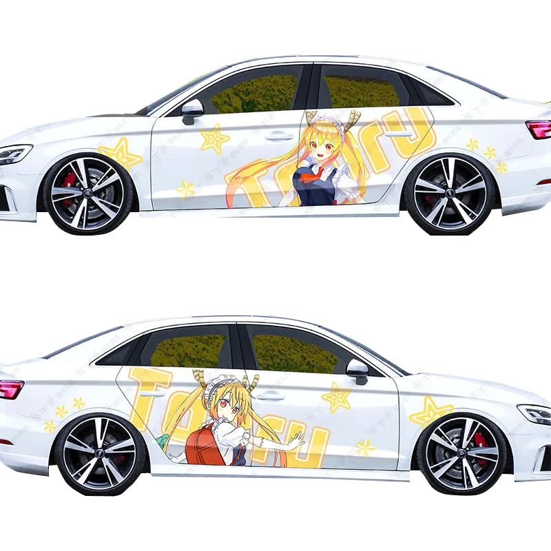 Waterproof Anime Car Stickers - Toru & Miss Kobayashi's Dragon Maid Themed 2D Decorative Vinyl Decals for Doors, Scratch Protection & Personalization | Perfect Gift for Anime Fans | Great for Cars, Laptops, Water Bottles & DIY Projects