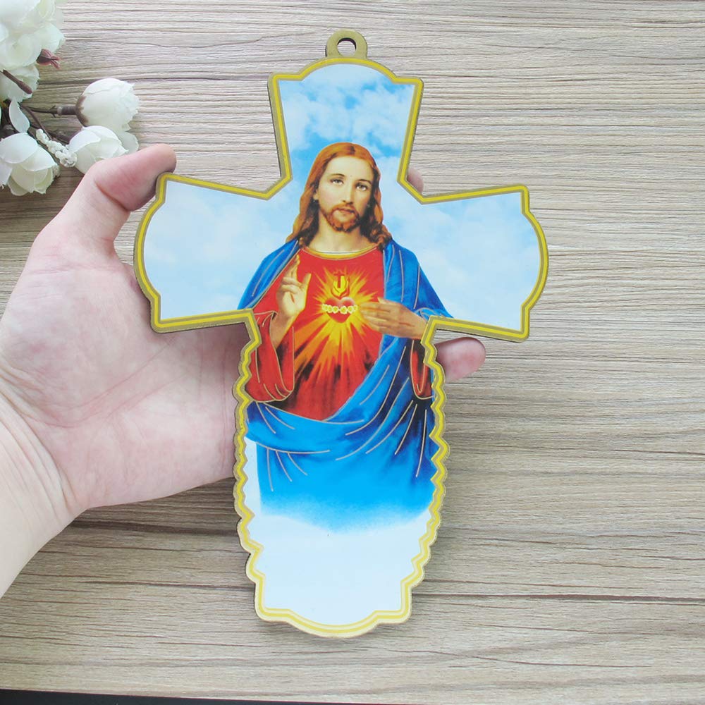 12 Pcs Sacred Heart Jesus Wood Wall Cross - Religious Home Decor for Baptism, Christening, First Communion & Anniversary Gifts - Perfect for Church, Bedroom & Prayer Room Decor