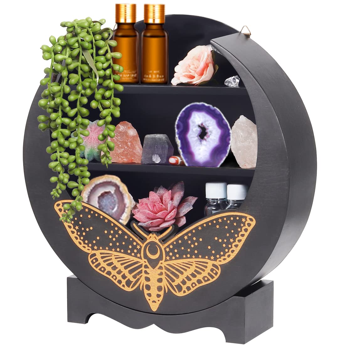Moon Phase Shelf with Stand - Crystal Display Shelf - Boho Home Decor - Witchcraft & Gemstone Holder - Wall Mounted Moon Shelf for Crystals & Spiritual Decor - Perfect for Bedroom, Altar, or Meditation Space