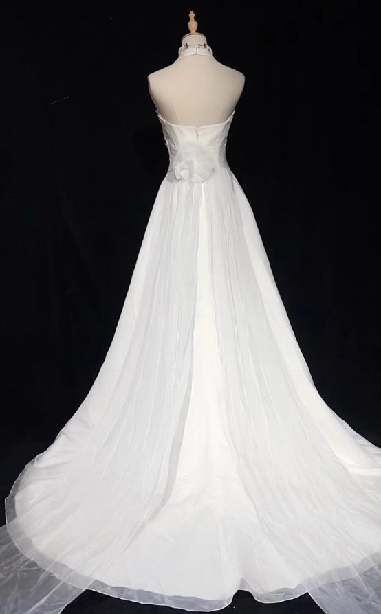 Elegant Mermaid Halter Beaded White Wedding Dress Vintage Evening Gown J6381 - Perfect for Beach Weddings, Prom Nights & Formal Events
